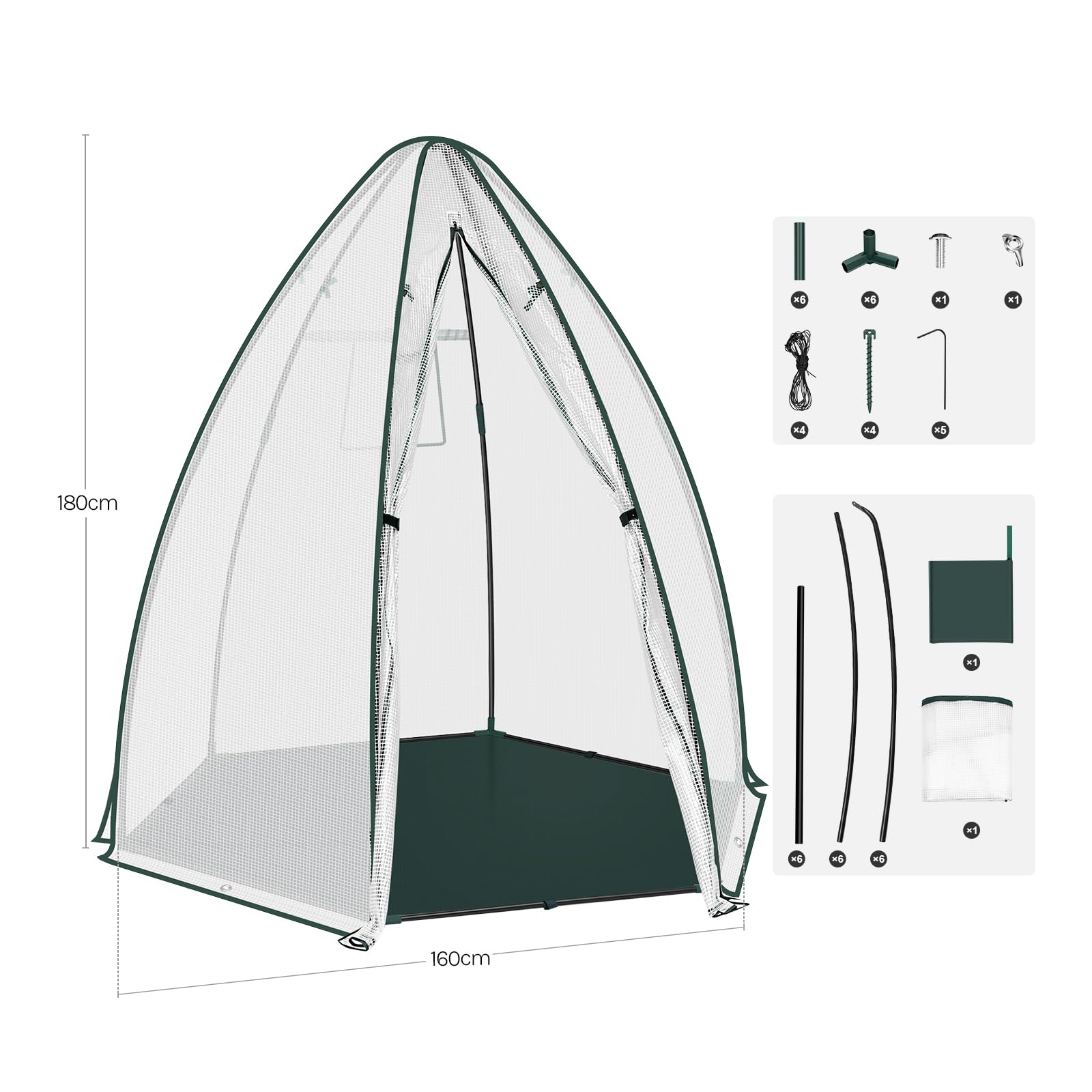 WOLTU Serra, Tenda di Coltivazione, Mini Serra, 130gsm PE Isolante Piccola Serra Semi-Traslucida con Porte a Zip e Telo di Fondo per Giardino, Patio, Esterno, 160x160x180cm, Verde