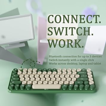 Mini Bluetooth Keyboard, 84-Key Retro Typewriter, Wireless Compact Keyboard, Compatible with Windows Laptops, Desktops, Mac, Computer Keyboards,Tablets (Green)