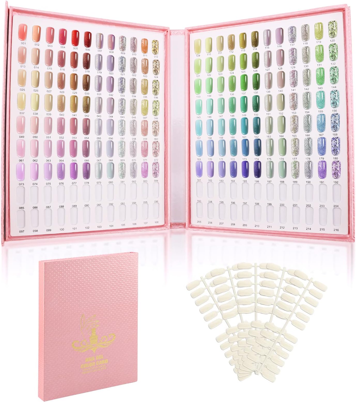 216 Nail Colors Display Book, Nail Polish Organizer Colors Chart with 240 False Nails Tips, Professional DIY Fingernail Painting Stick Sample Card Practice Tool Salon Beauty Pink