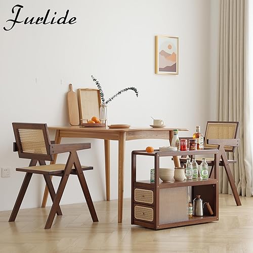 Miniatura 7 de Mesita de noche de ratán con almacenamiento, mesita de noche de bambú, mesas auxiliares modernas de cristal de mediados de siglo para espacios