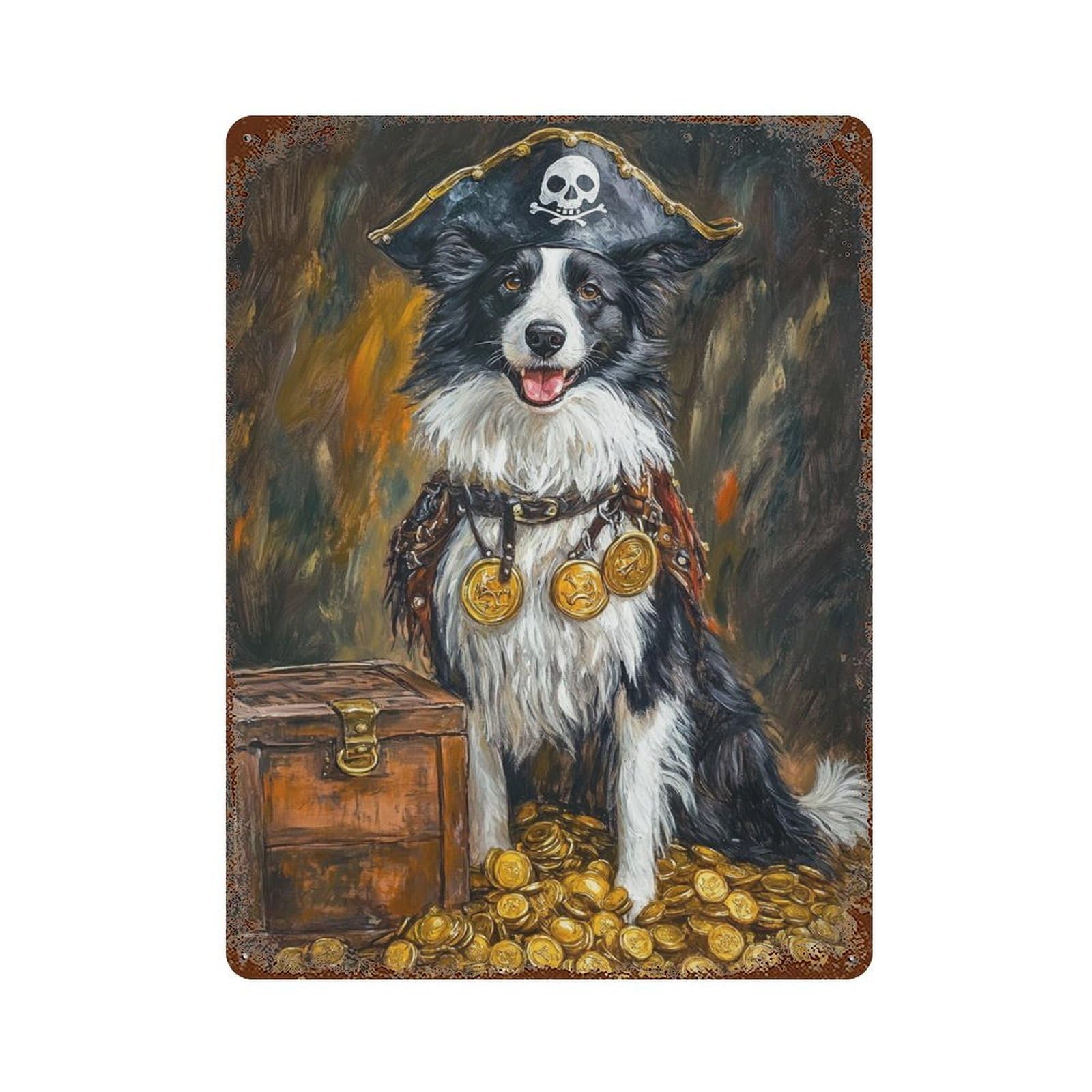 Pirate Dog Treasure Chest-36 15.7"x11.8" Decorative Tin Sign, Retro Wall Decor for Garage, Bar And Workshop Decor