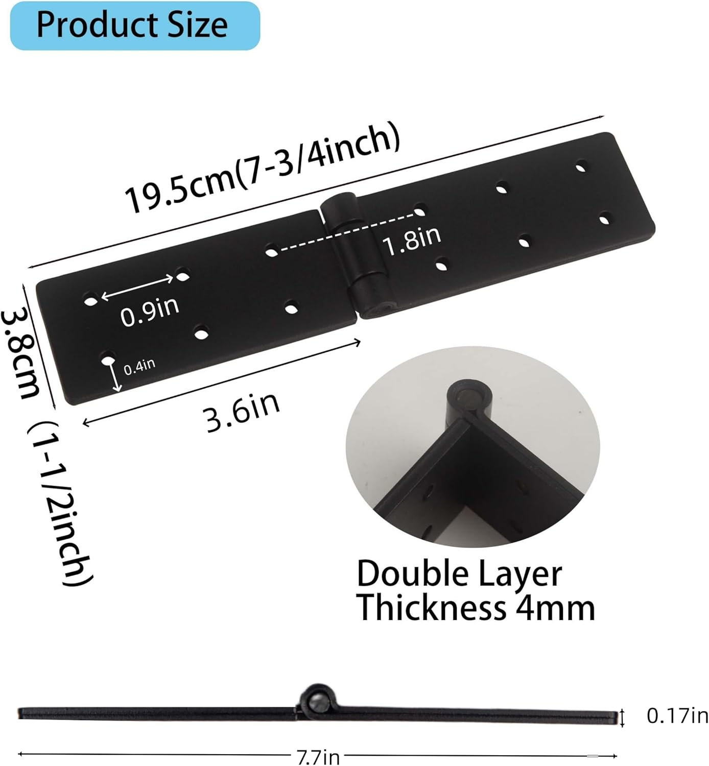 Heavy Duty Gate Hinges, Black Door Hinges with Screws, Adjustable Hardware Hinges Kit,Durable Barn Door for Wooden Fences Yard Gate 2pcs