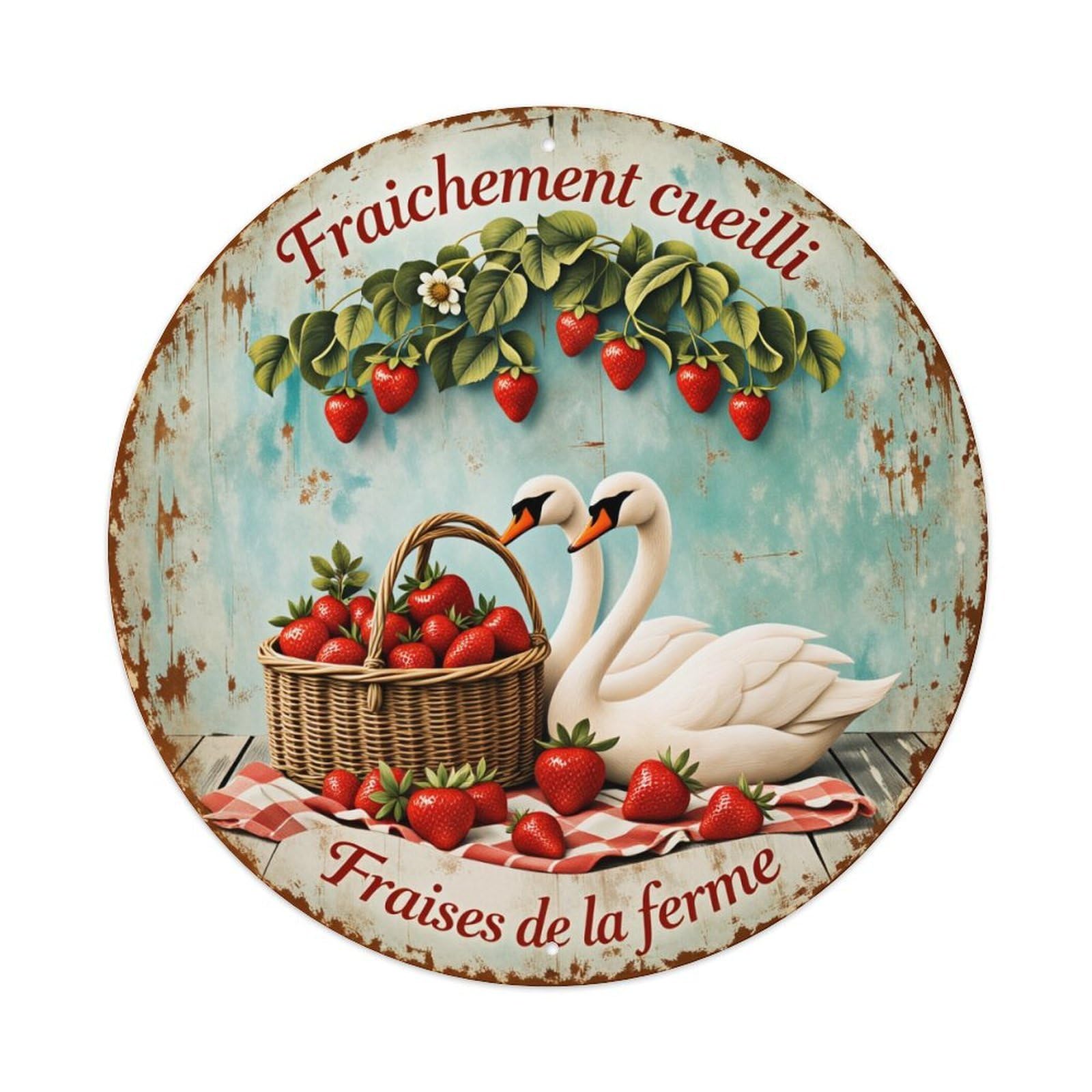 Farm Strawberries Round Tin Sign Vintage Style Metal Sign Home Bar Garden Wall Plaque Decor Metal Poster 8x8 Inch