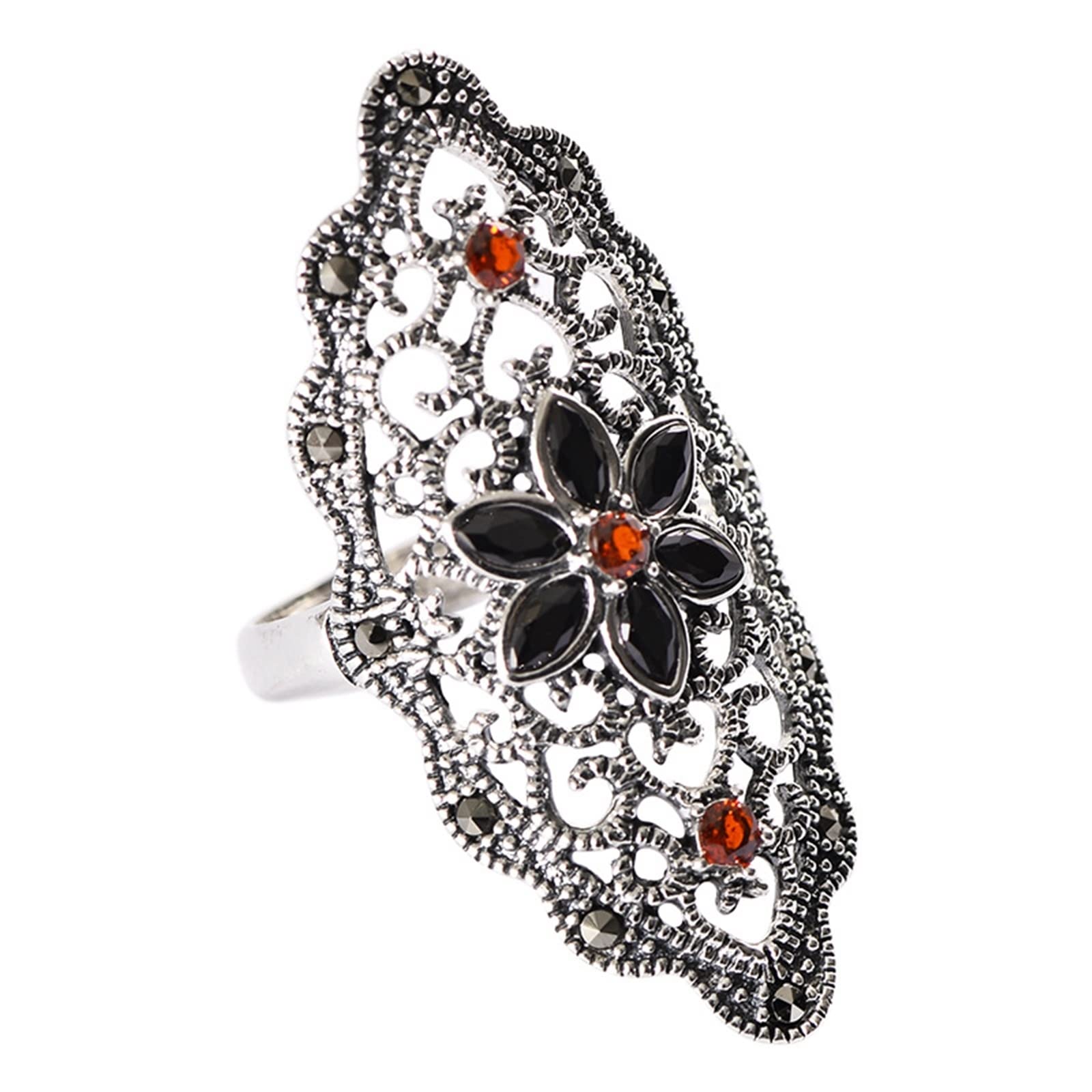 Anello da donna vintage S925 in argento Sterling, argento rosso, anello da donna con zirconi cubici, fiore cavo, regolabile, anello da donna, regalo di compleanno, Réglable, Strass