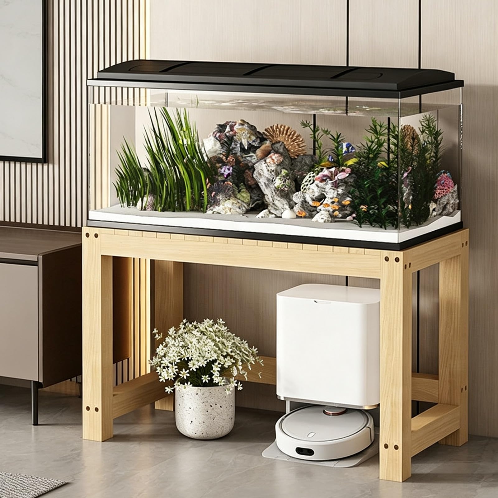 Soporte de madera para pecera resistente de 100cm con estante inferior abierto