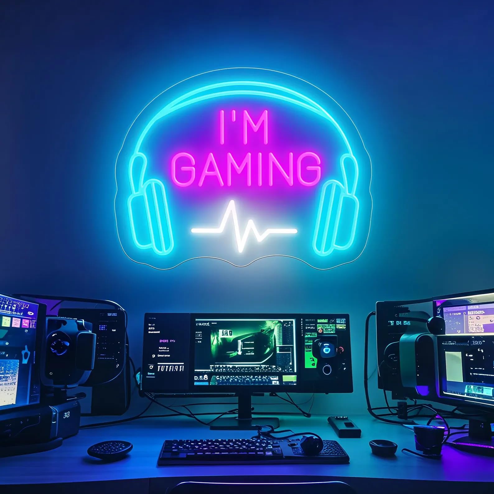 'I'm Gaming' neonowy znak ściemnialny LED słuchawki neonowe światło zasilany przez USB zestaw słuchawkowy kształt dekoracja ścienna pokój zabaw sypialnia męska jaskinia chłopcy nastolatek strefa gier