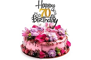 Happy 70th Birthday Cake Topper in Black and Gold