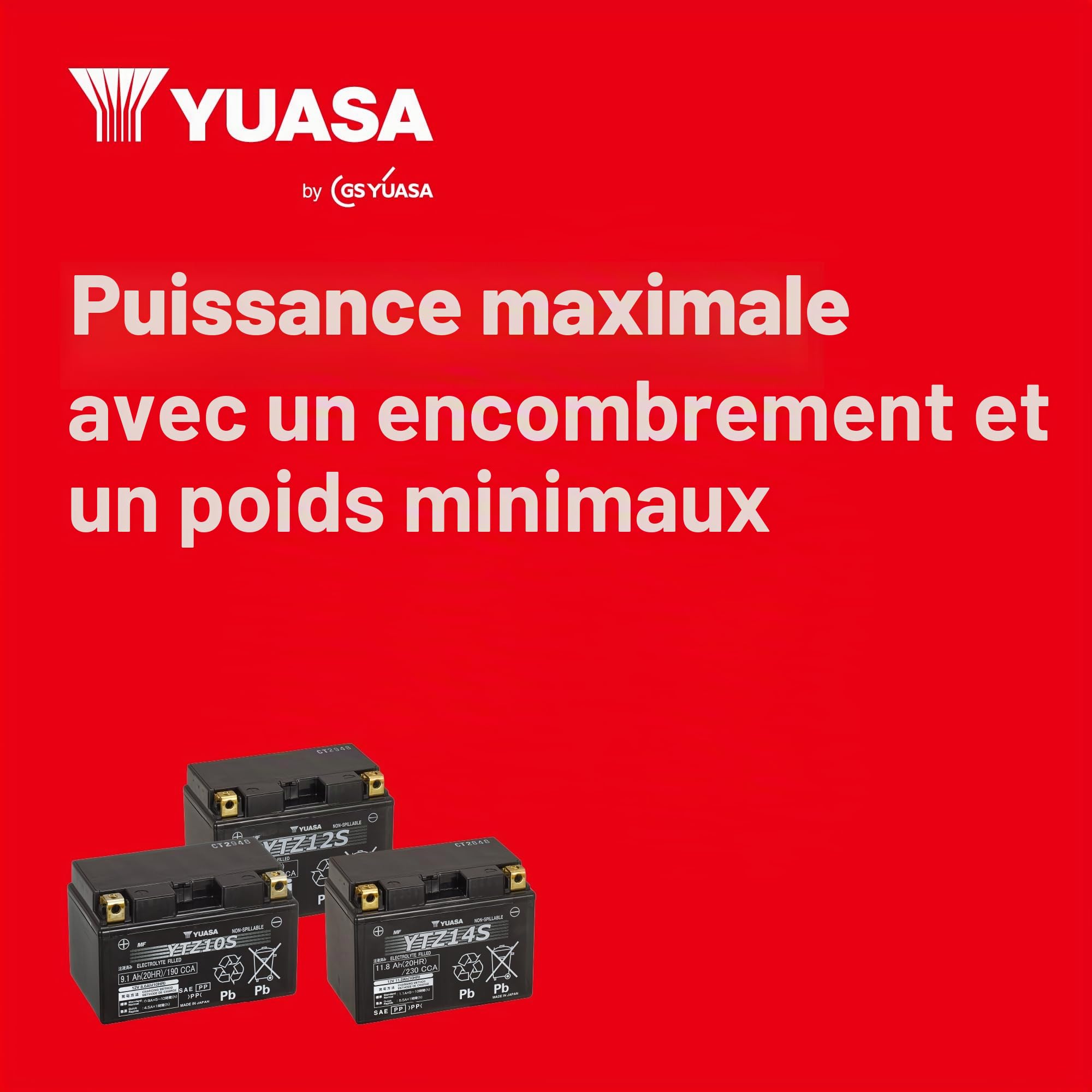 Yuasa YTZ7V Batterie moto 12 V 105 CCA AGM VRLA haute performance sans entr