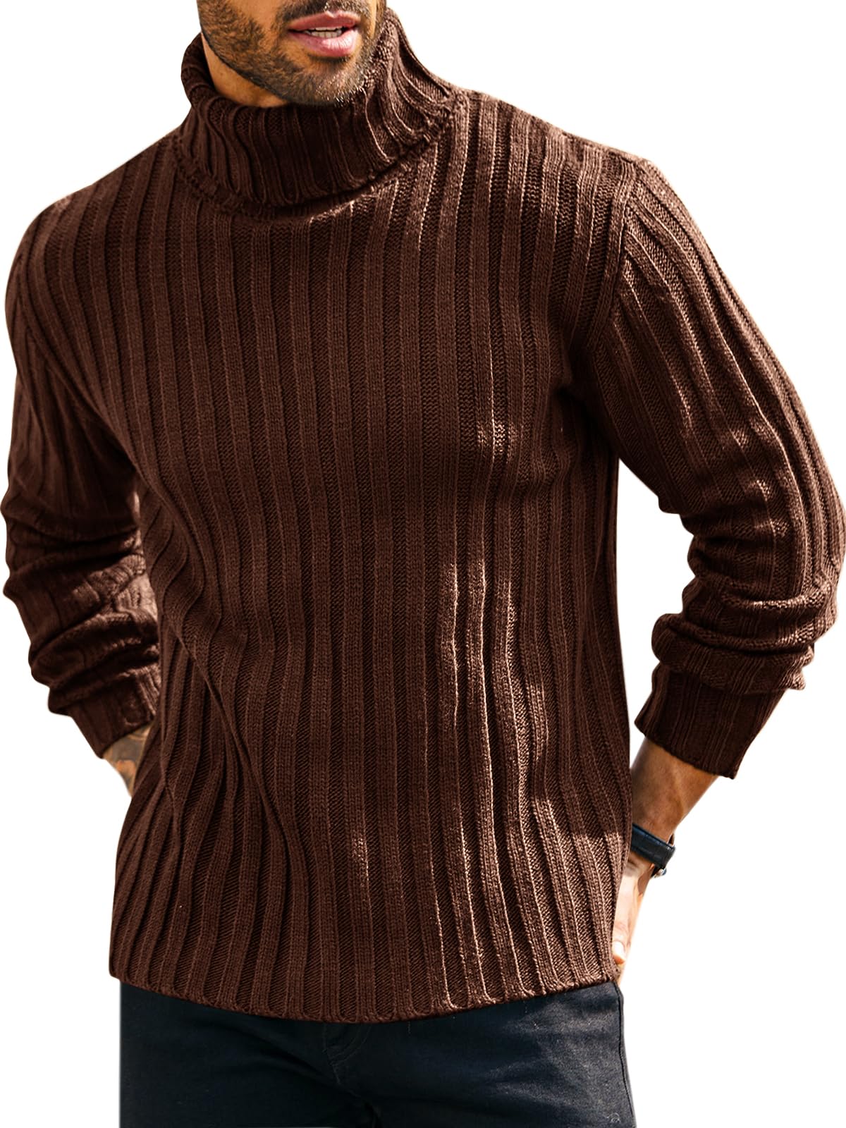 runcati Mens Chunky Turtleneck Sweaters Cable Knitted Casual Slim Fit Fall Winter Warm Pullover Sweater-picture-16