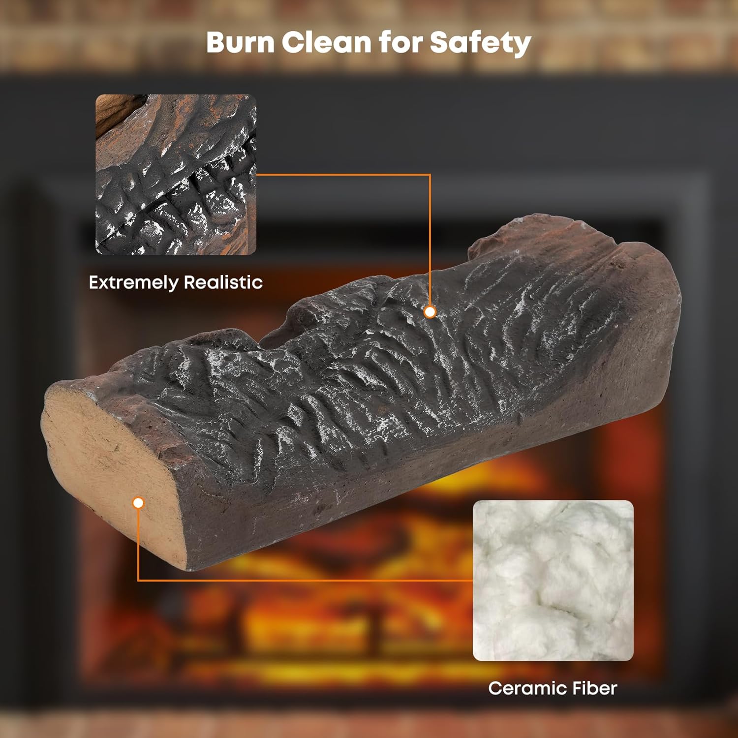 Stanbroil Large Ceramic Gas Logs, 9 Piece Set of Decoration Ceramic Wood Logs for All Types of Ventless, Gel, Ethanol, Electric, Gas Inserts, Propane, Indoor or Outdoor Fireplaces & Fire Pits