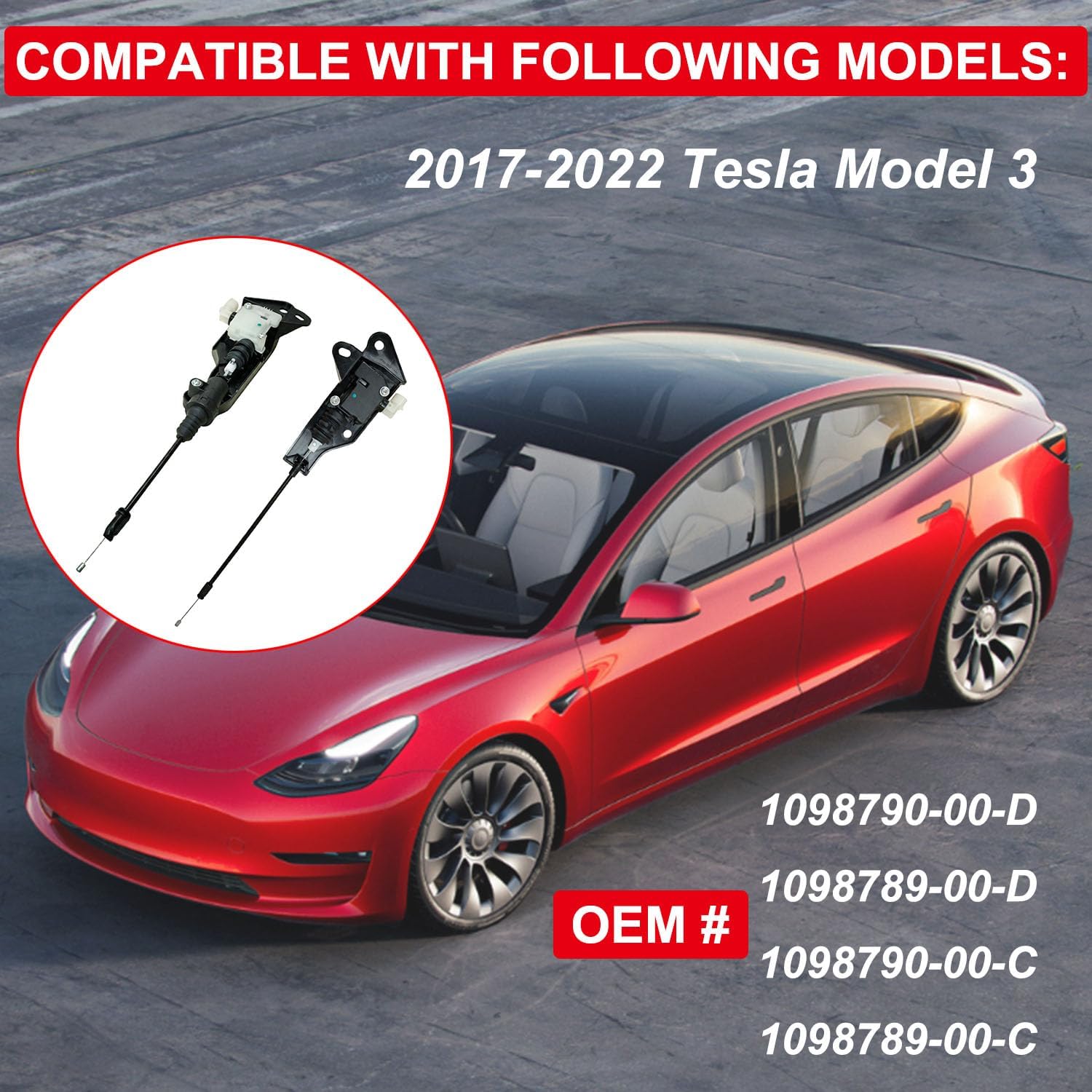 Hood Latches Left & Right Frunk Actuator Hood Secondary Latch Kit Compatible with Tesla Model 3 2017-2022, Replace# 1098790-00-D, 1098789-00-D, 1098790-00-C