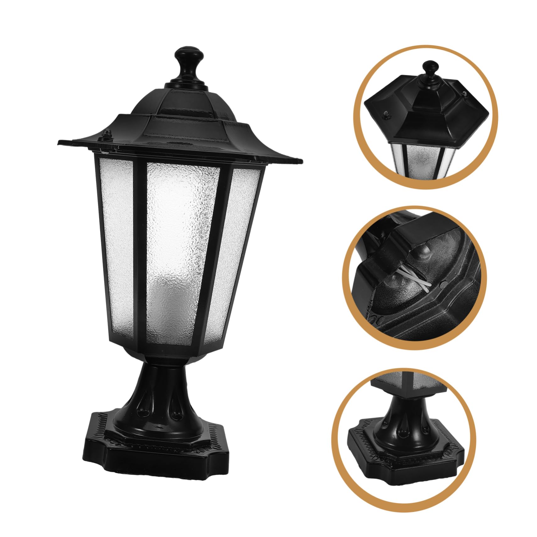LIFKOME Lampadaire Extérieur pour Jardin Style Villa Européen Noir en Métal et Verre Étanche et Antipoussière Six Pans pour Piliers de Porte et Cours