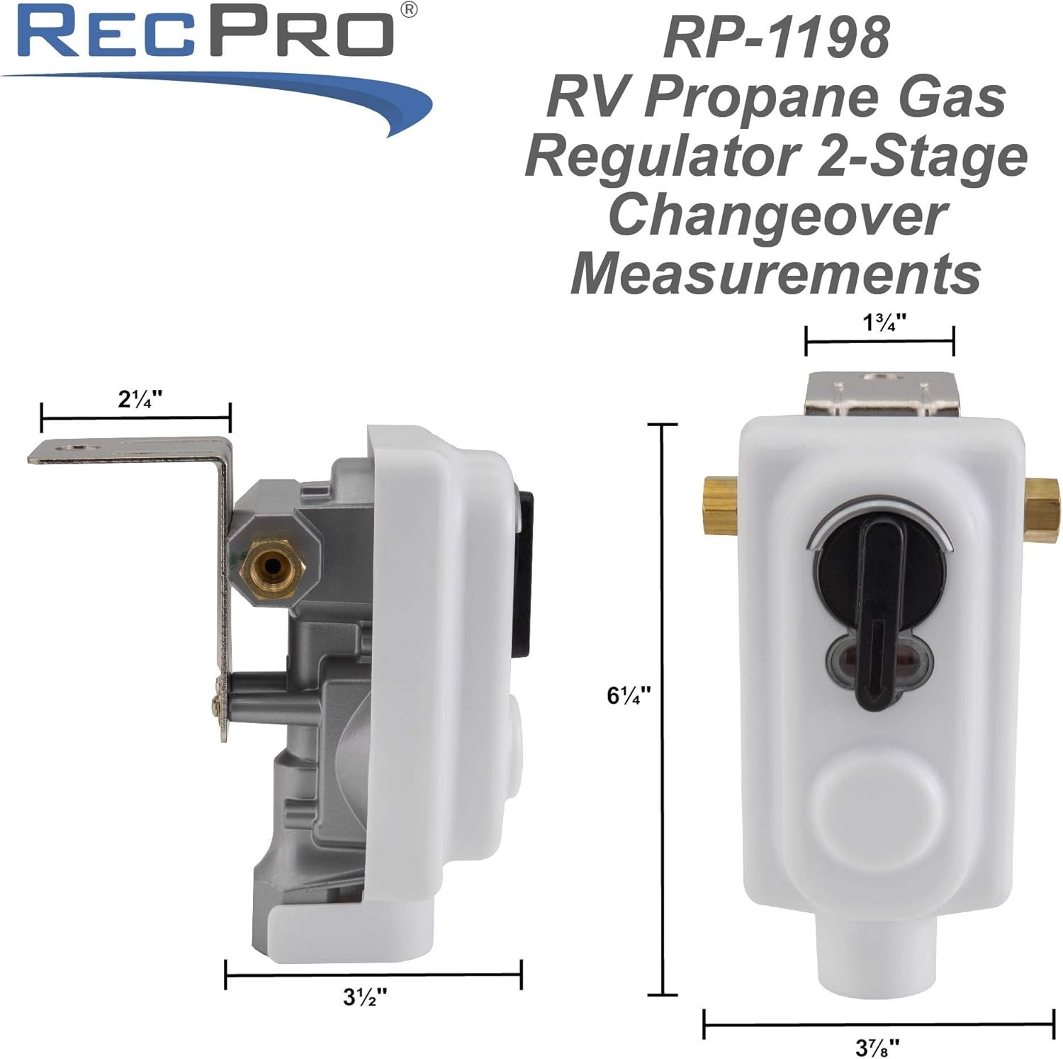 RecPro RV Propane Gas Regulator 2-Stage Auto Changeover | LP Tank Dual Hookup (Without Pigtail Harness)