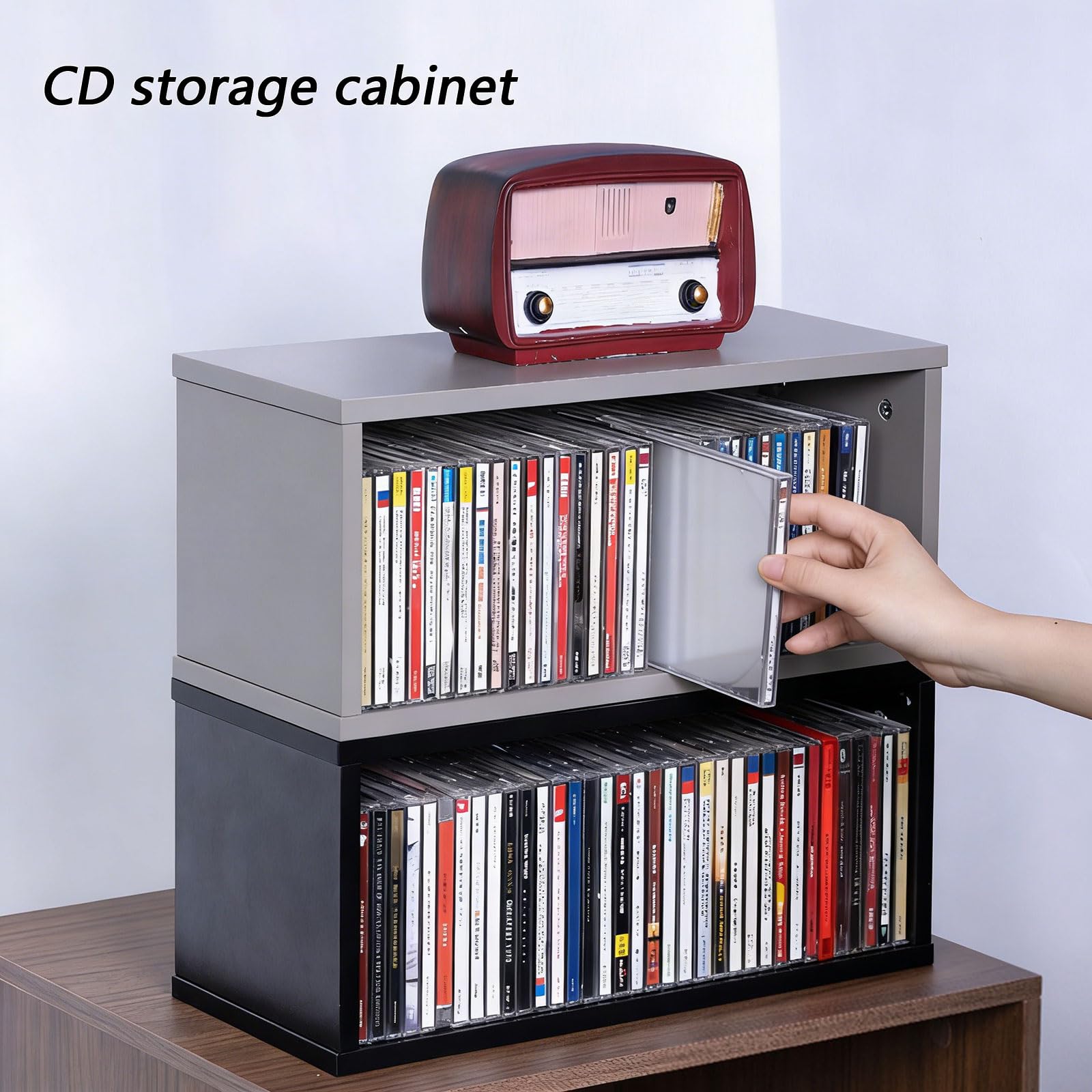 Soporte para discos multimedia de madera que ahorra espacio con estante de exhibición abierto, ideal para colecciones de videojuegos y música, DVD, planificador