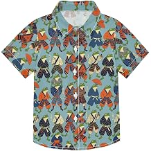 Japanese Frogs Fighter Warrior Hawaiian Boys Cotton Short Sleeve Button Down Shirts Sports Boys Button Up Shirts Short Sleeve 3-10 Years