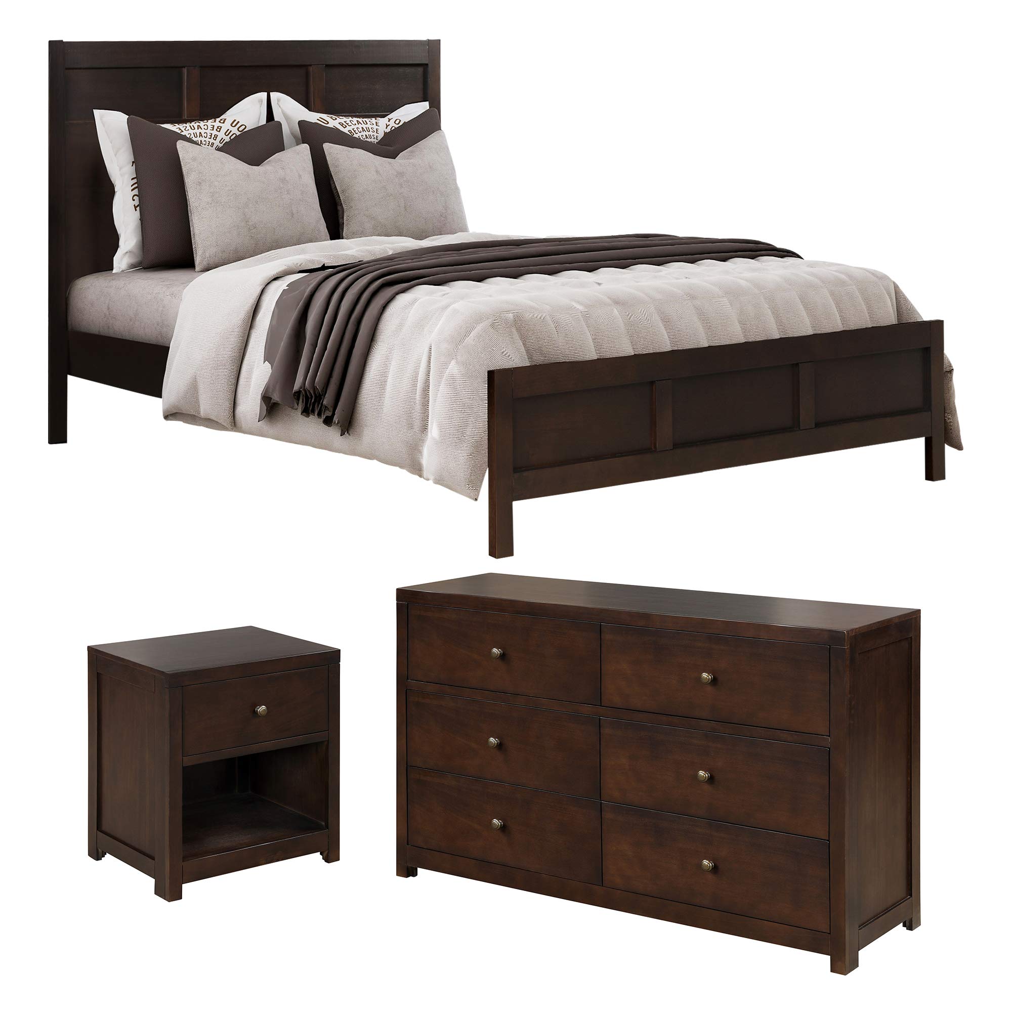 Rich Brown Queen Bed Dresser Nightstand 