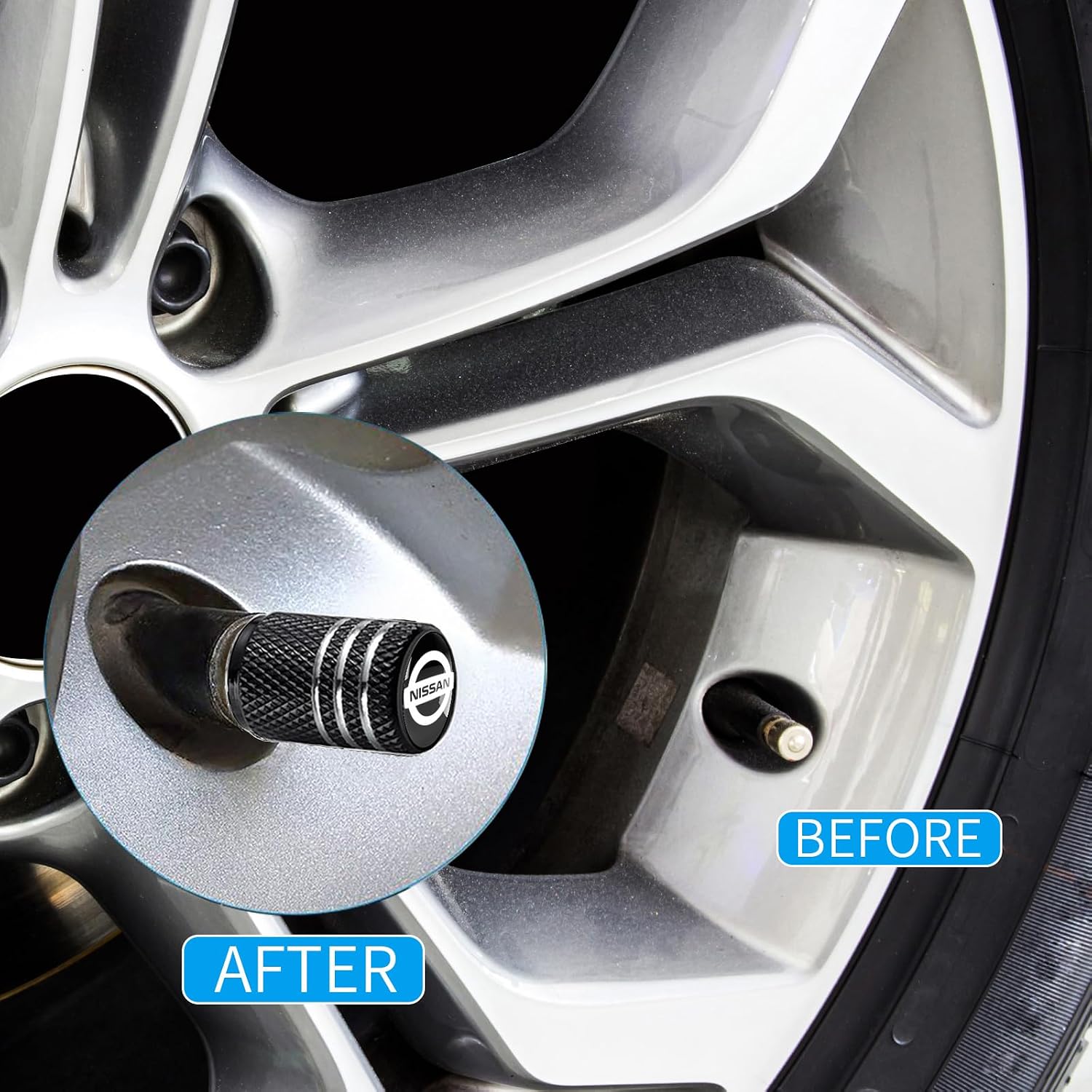 Tire Valve Stem Cap Cover Fit for Nissan Belt O-Ring Seal Corrosion Resistant Tire Valve Caps Car Accessories 4Pc Black