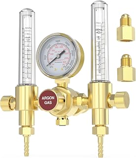 YESWELDER Dual Output Argon Regulator Flow Meter for MIG TIG Welding, 0-4500 PSI CGA580 Inlet, Brass Precision Gauge