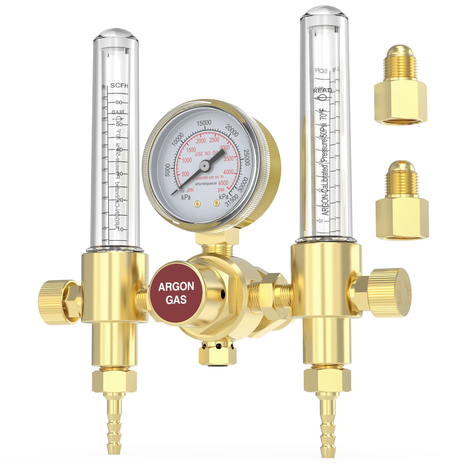 YESWELDER Dual Output Argon Regulator Flow Meter Mig Tig, 0-4500PSI, CGA580 Inlet Connection