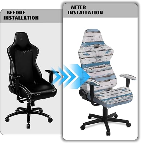 Miniatura 5 de Suobstales Wood Pattern Gaming Chair Cover with Armrest Covers, Stretchable Gaming Computer Office Chair Seat Cover Slipcovers with Zipper Universal