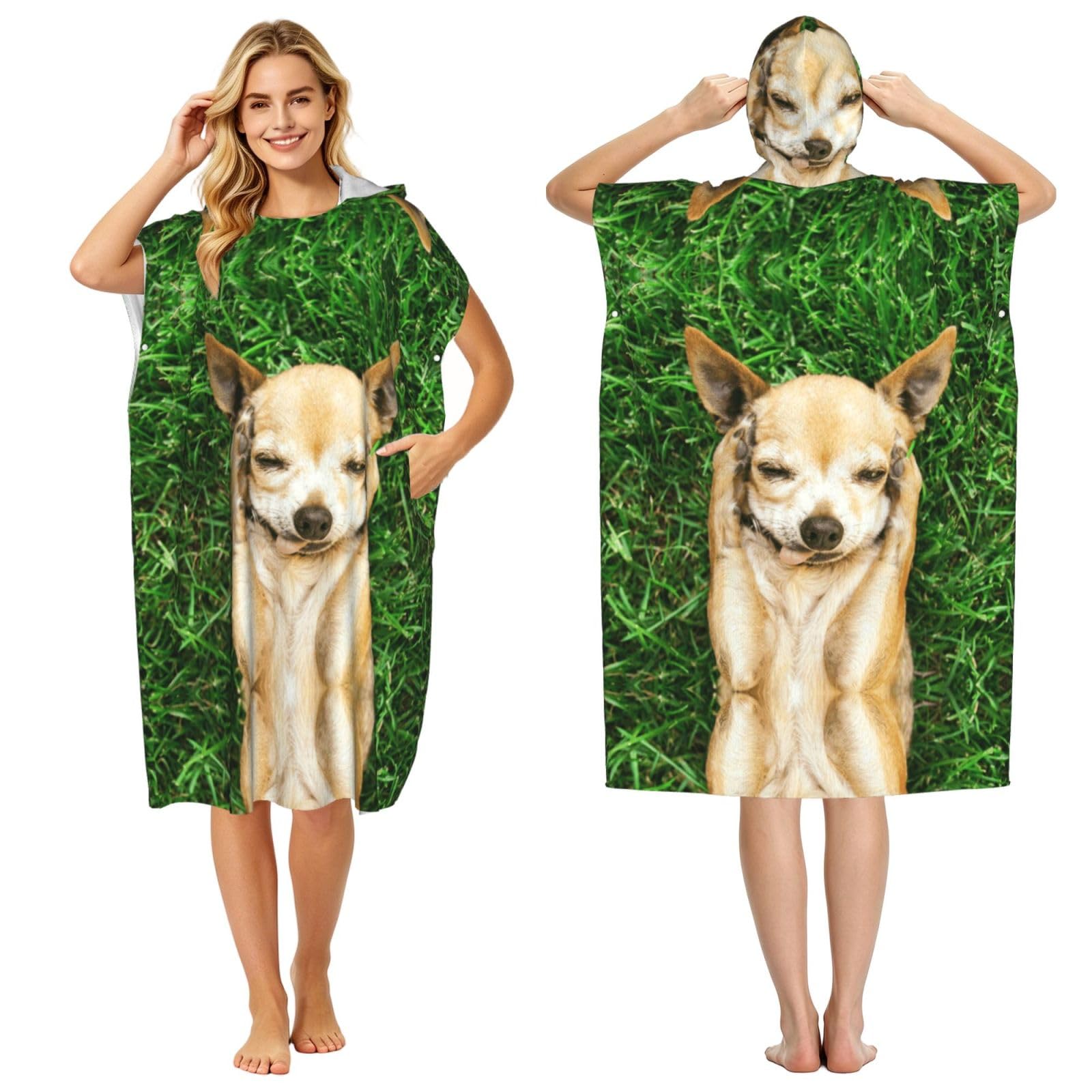 Poncho microfibre léger chihuahua à capuche imprimée pour le surf adulte
