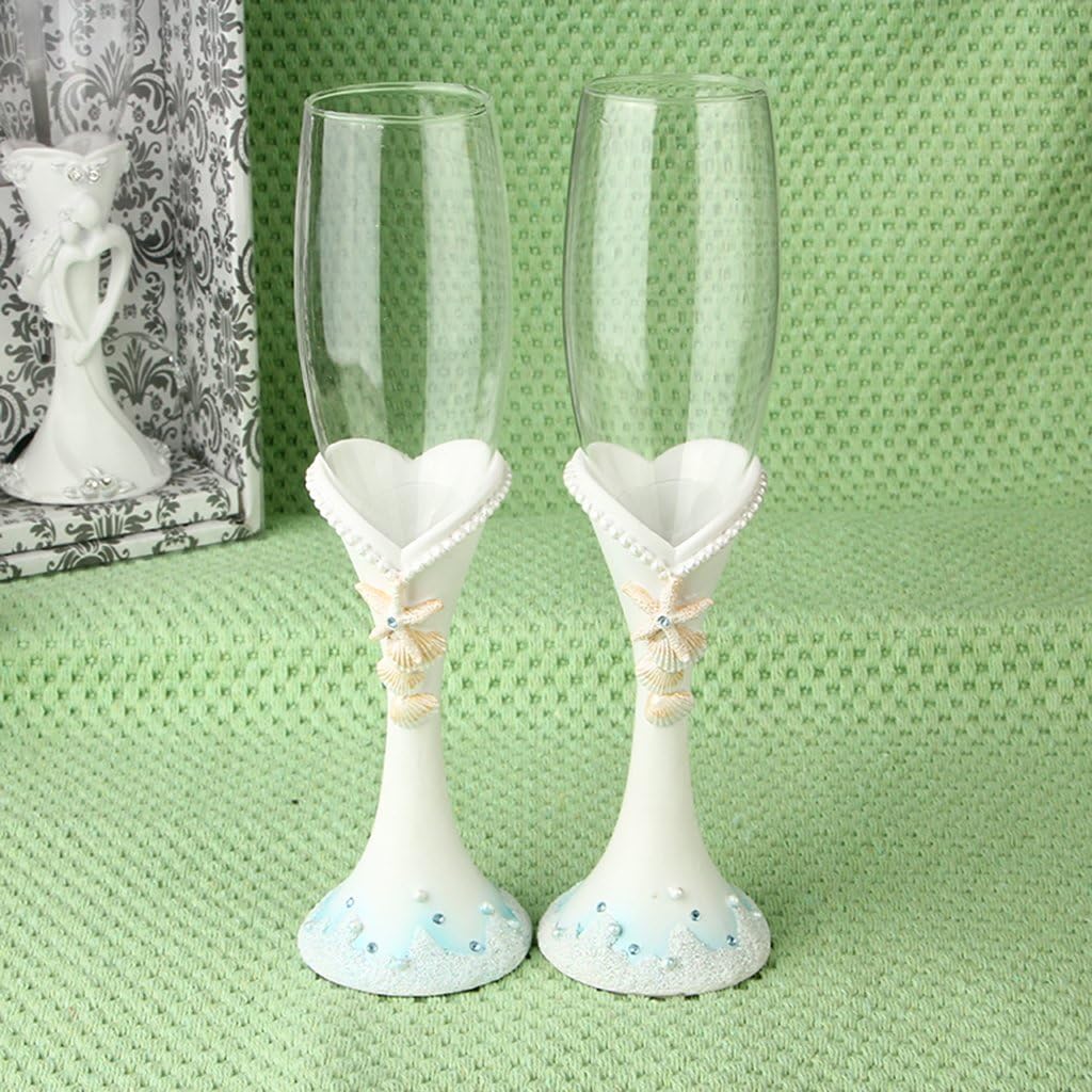 Wedding Day Accessory Set - Guest Book, Pen Set, Cake Serving Set, Toasting Flutes (Toasting Flutes, Beach Heart)