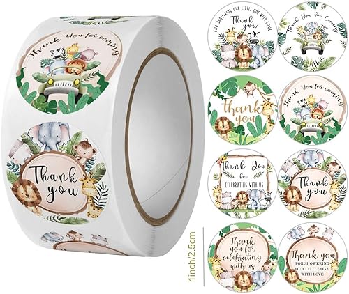 Miniatura 6 de Calcomanías de agradecimiento de safari en la selva, calcomanías de agradecimiento de animales salvajes para baby shower, fiesta de cumpleaños,