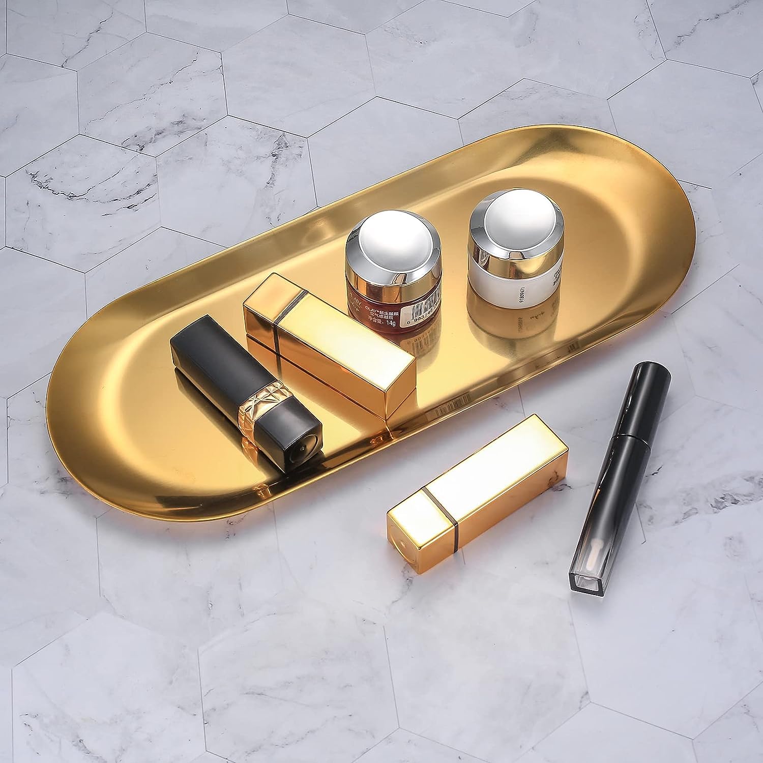 2 Vassoi Decorativi Oro - Ovale 23x9.5cm, Acciaio Inox, Per Gioielli, Cosmetici, Frutta - Foto 8