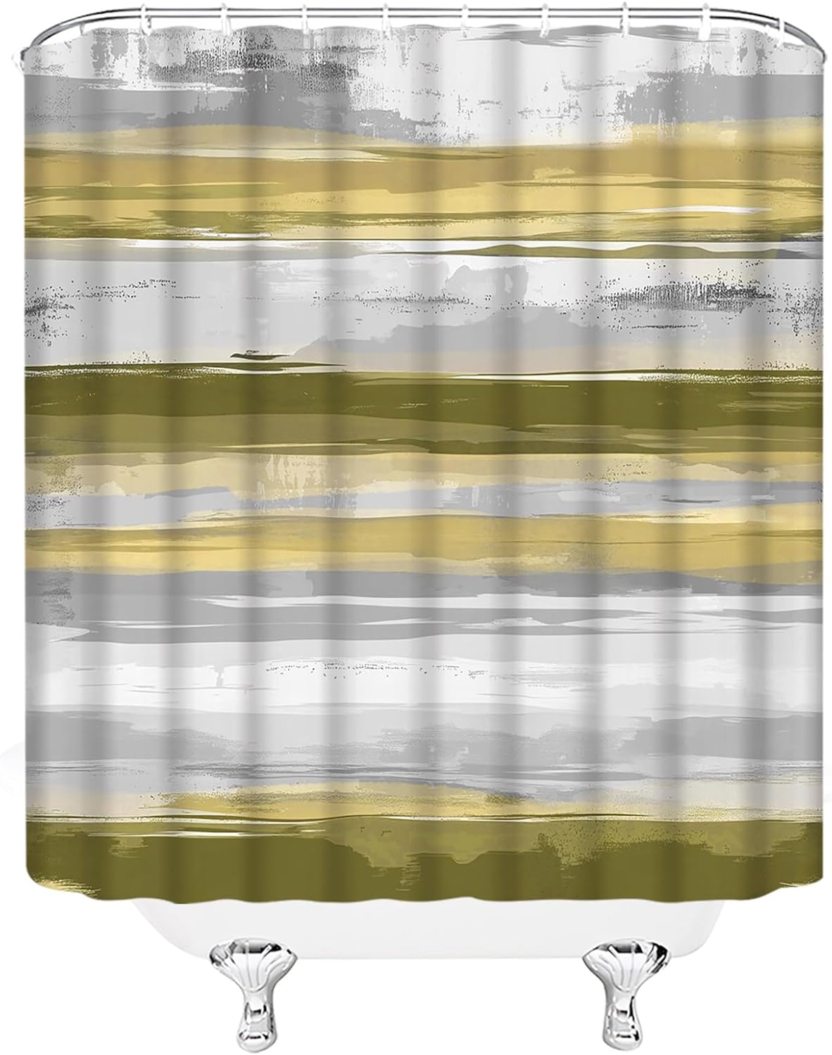 Yellow Gray Extra Long Shower Curtain,Abstract Geometric Striped Moden Art Bathroom Home Curtain Decor with Hooks,70x78 Inch