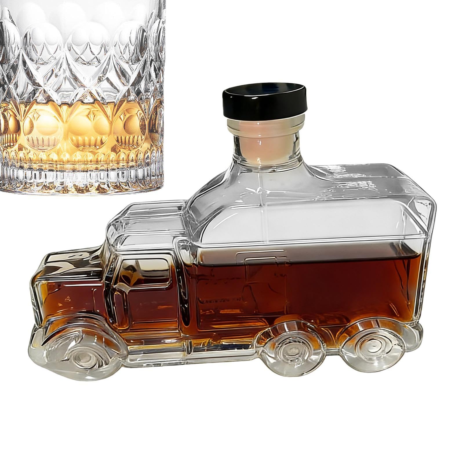 Whiskey Decanter, Whiskey Pourer Half Truck, 375ml Vintage Liquor Container With Stopper For Hosting Brunch Beer Parties Bar Wedding Birthday Kitchen Champagne