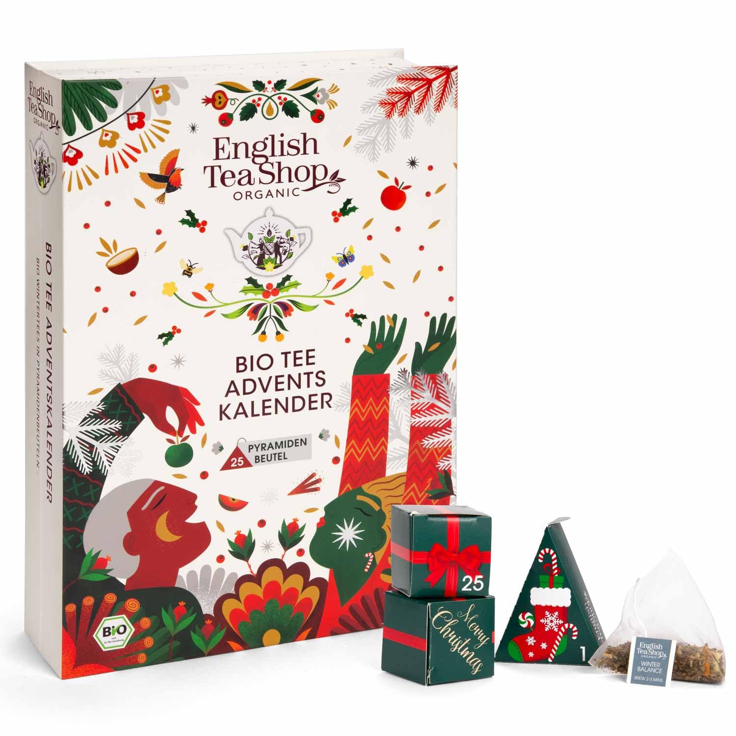 ETS - BIO Teebuch Tee Adventskalender, 24 x Chai, Früchtetee, Kräutertee & Highlights | Großer Buch-Adventskalender mit kompostierbaren Pyramidenbeutel