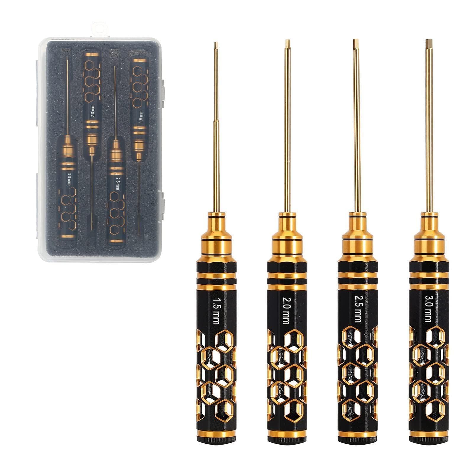 YHAILI 4Pcs Hexagonal Screwdriver Set Coated Tip Honeycombs Handle Allen Wrench 1.5/2/2.5/3.0mm for Remote Control Car Repair