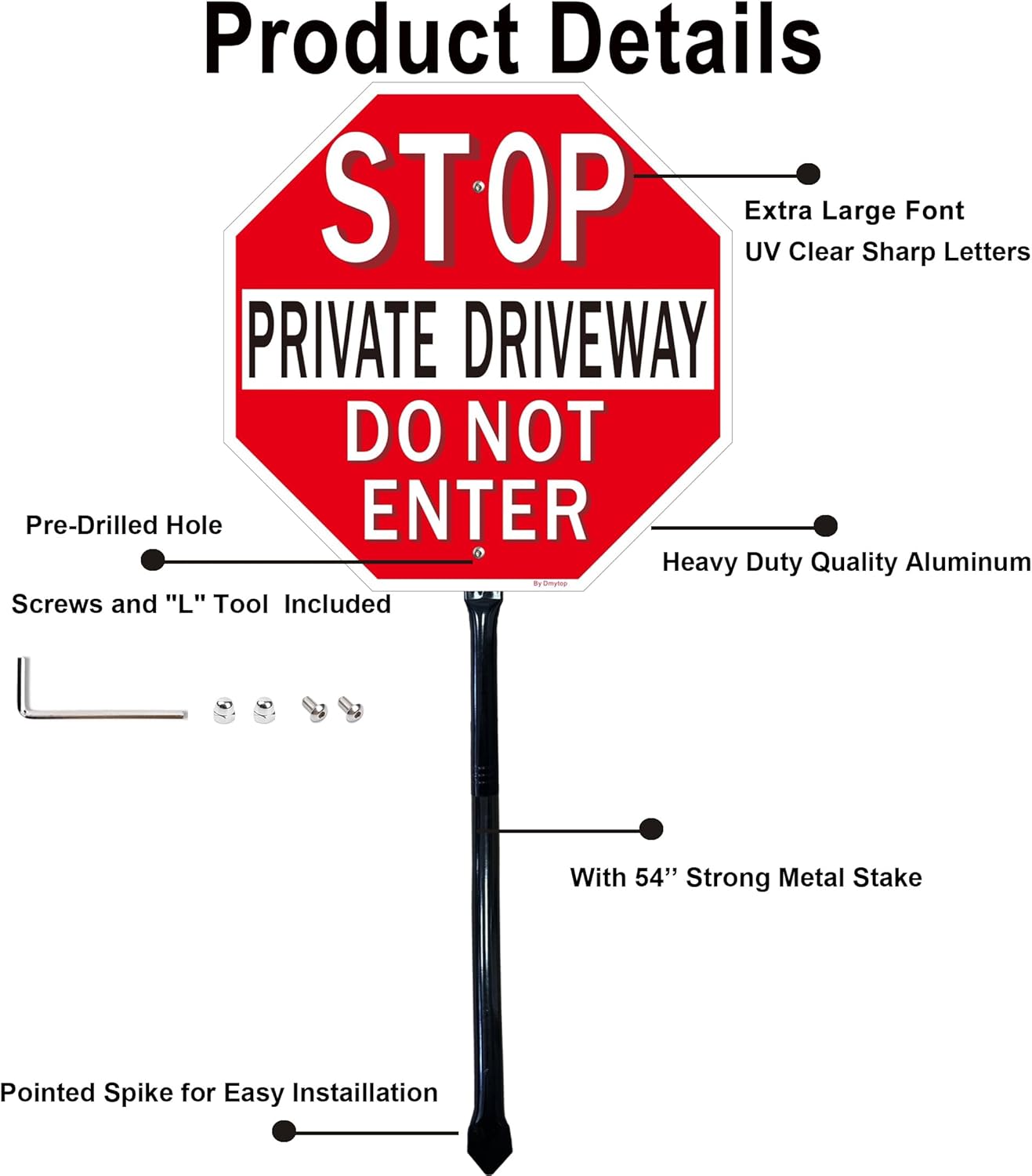 2Pack Private Driveway Stop Sign with 54" Heavy Metal Stake, 12x12 Inches Do Not Enter Sign, Reflective Aluminum, Fade-Free Aluminum