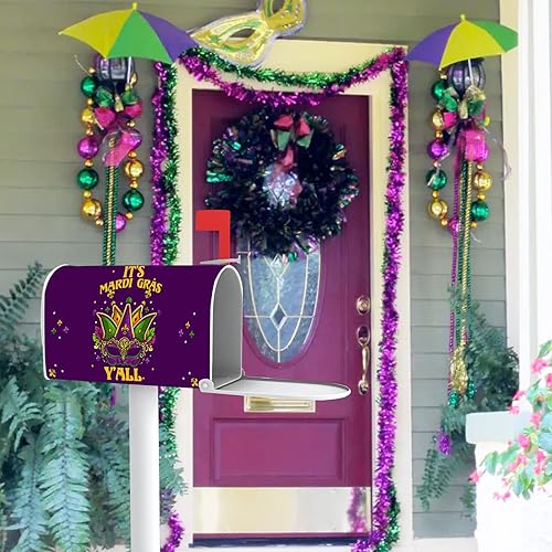 Miniatura 6 de Its Mardi Gras Yall - Funda magnética para buzón de correo con flor de lis festival de temporada carnaval martes grasos decoración para el jardín