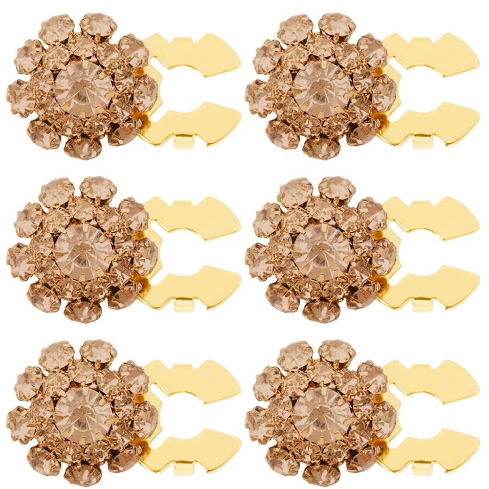 6PCS Rhinestone Button Covers Detachable Shirt Cufflinks Alternative Crystal Diamante Clip On Embellishments for Men Women Formal Shirts Blouses Tuxedos Wedding Evening Party Decor (Gold)