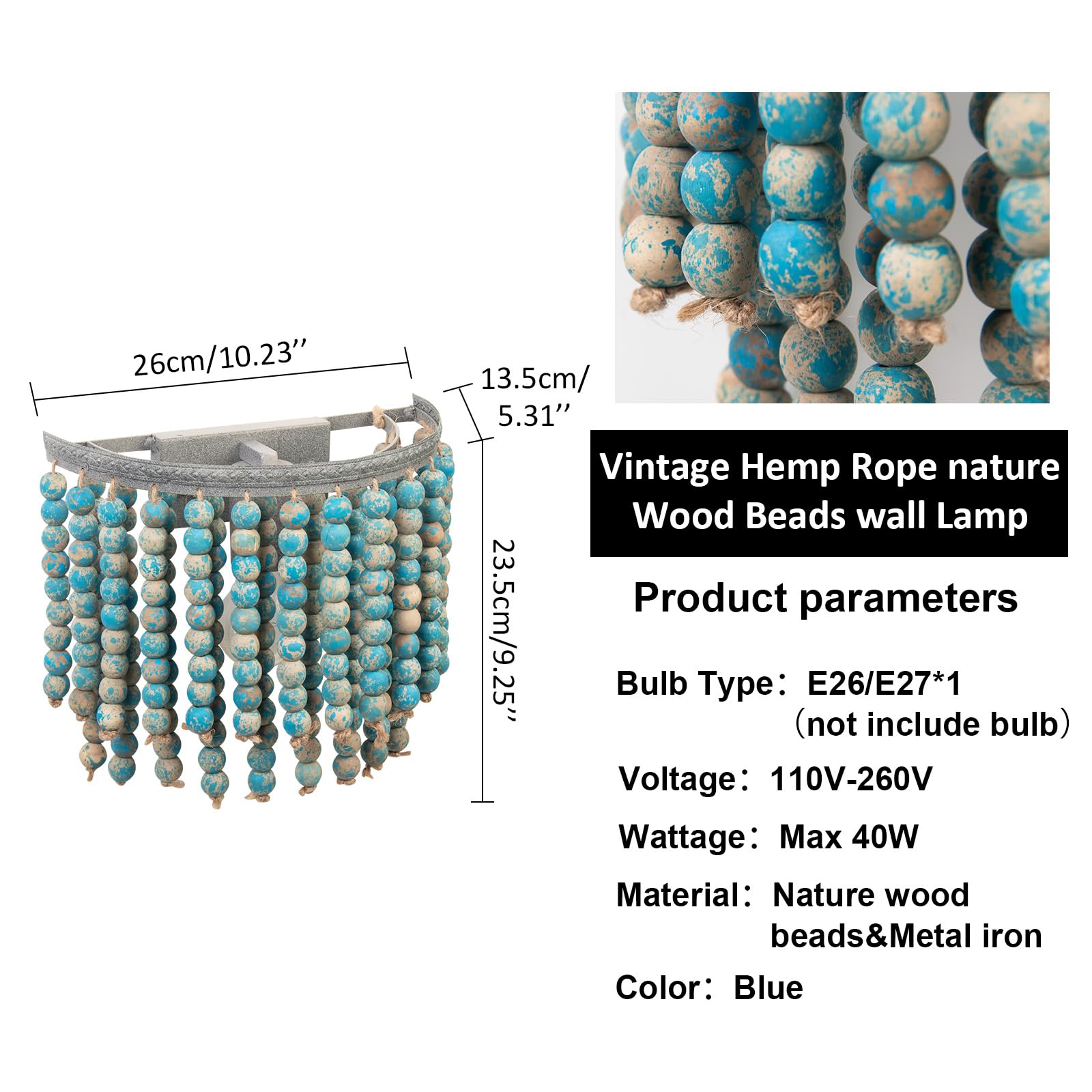 JCPYIUL Bohemia Vintage Beaded Wood Wall Lampshade, Farmhouse Lighting for Bedroom Hallway, Entrance, Living Room - Image 2