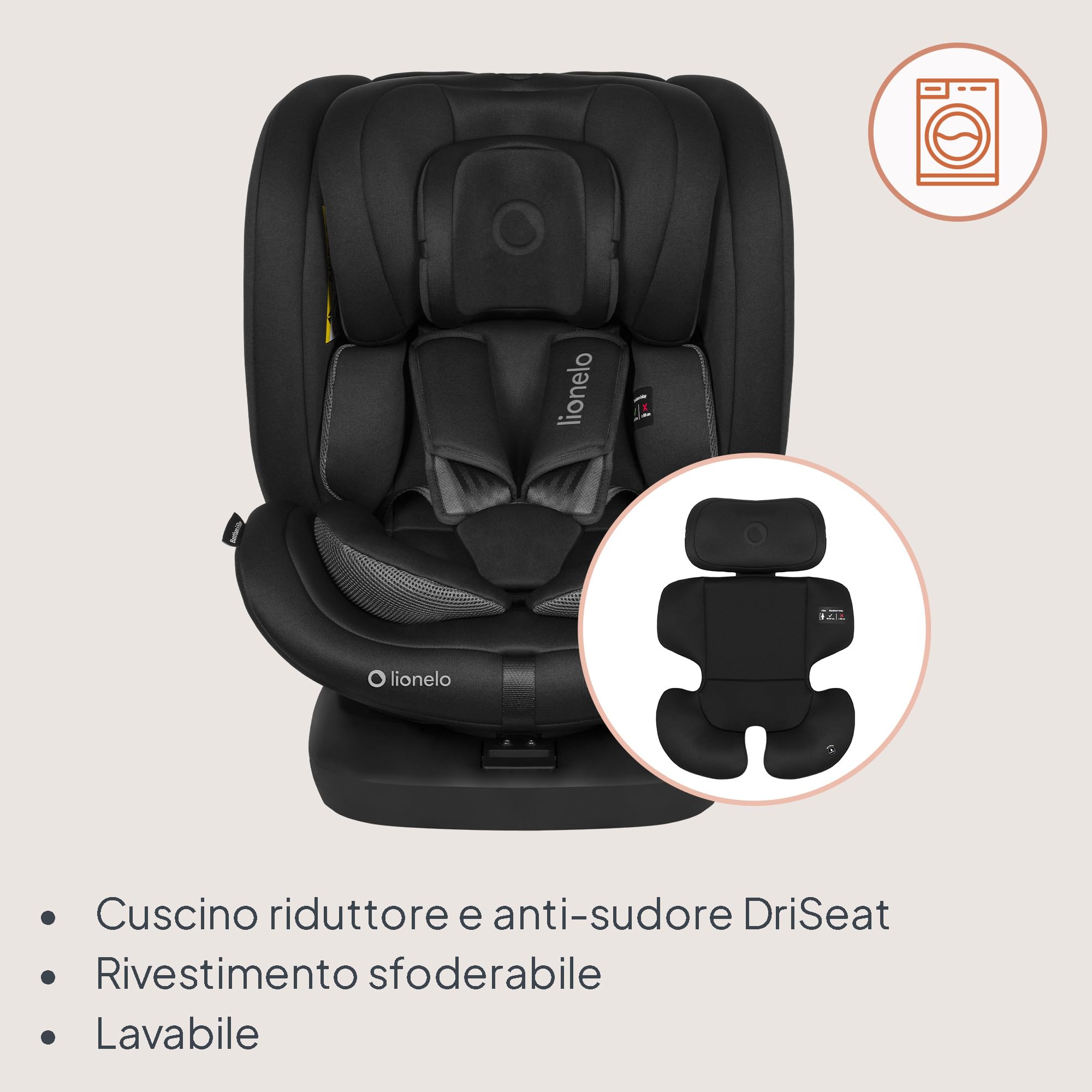 Lionelo Bastiaan i-Size Seggiolino Auto Evolutivo 4-in-1 per bambini 0-12 Anni (40-150 cm) ISOFIX e l'ultima Norma R129 Opzione Rivolto All'indietro, 21 Regolazioni, Girevole 360° Protezione Laterale