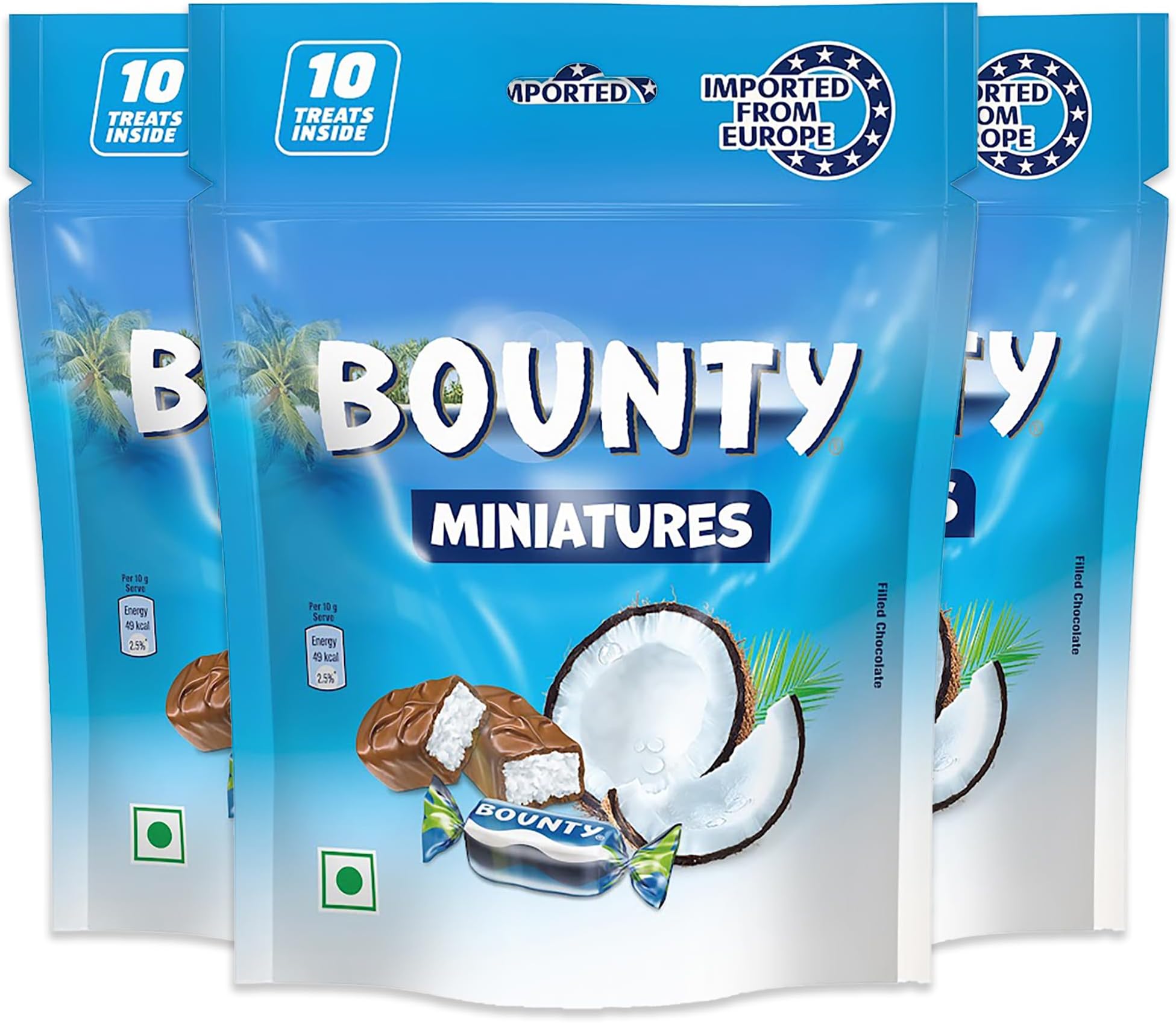Miniatures Filled Chocolate Pack | Imported Chocolates | Soft & Tender Coconut in the Centre | Premium Chocolate | 10 Mini Coconut Bars | 100 g | Pack of 3