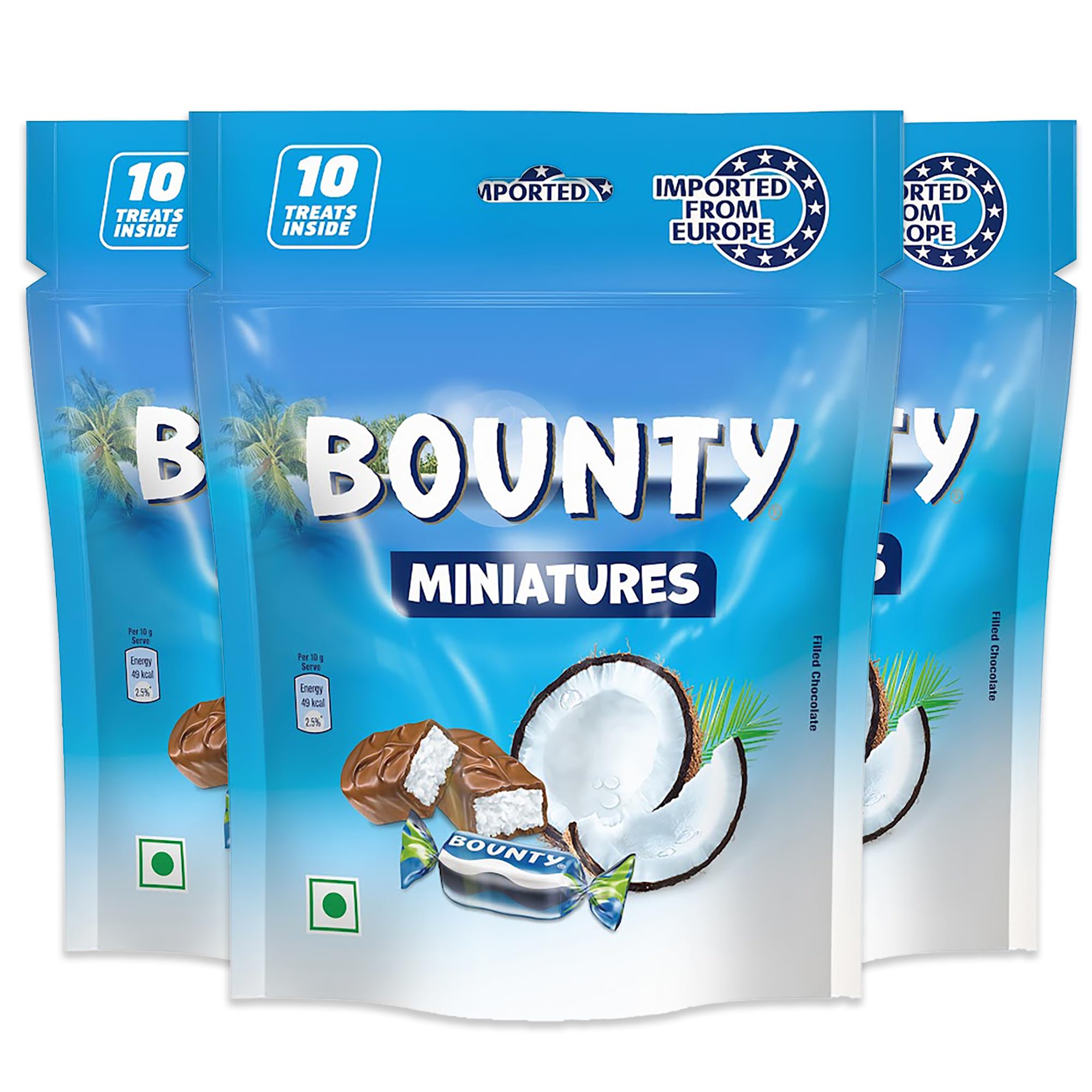 Miniatures Filled Chocolate Pack | Imported Chocolates | Soft & Tender Coconut in the Centre | Premium Chocolate | 10 Mini Coconut Bars | 100 g | Pack of 3