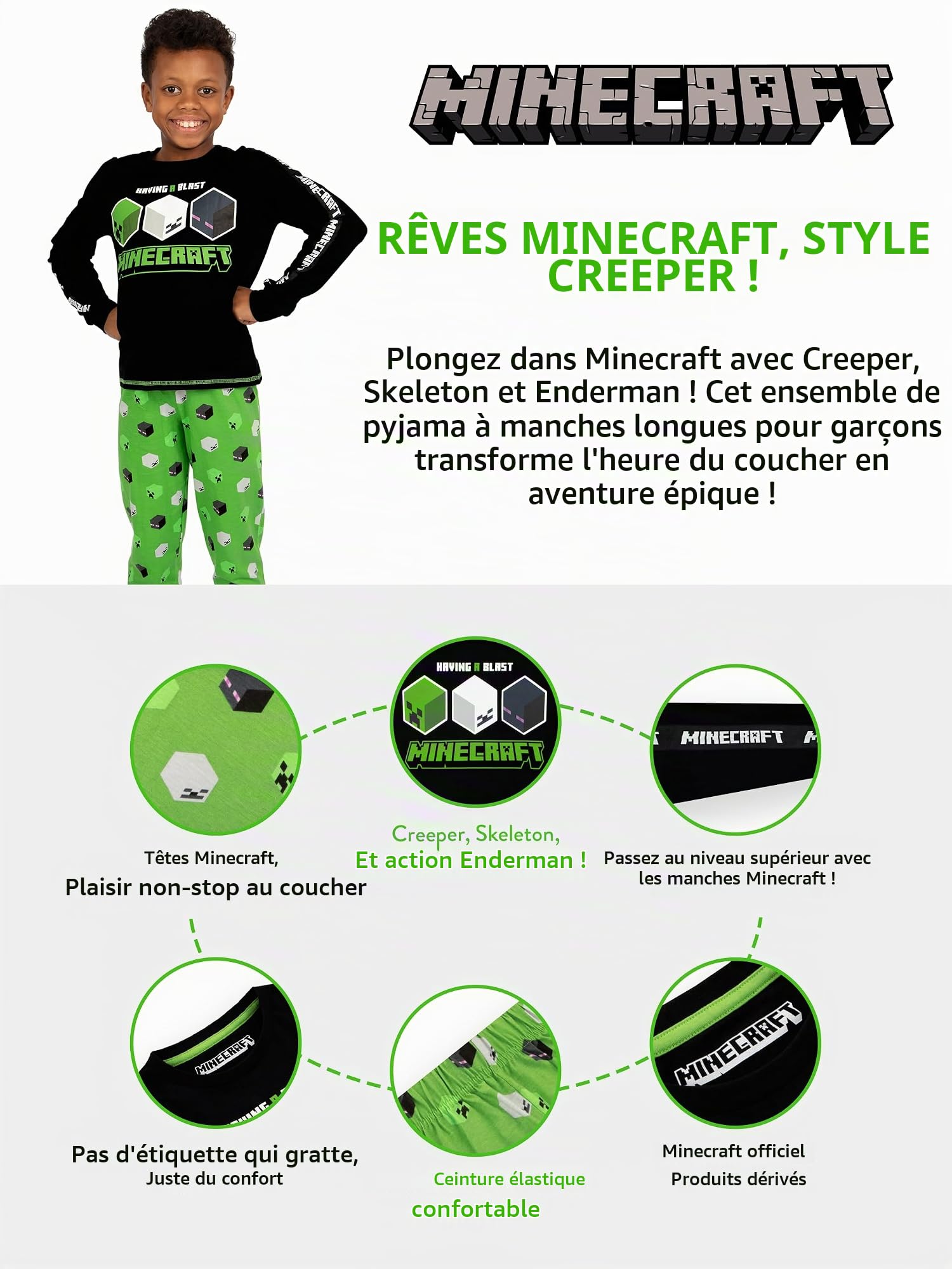 Minecraft Pyjamas Pyjamas pour garçon | Pyjamas pour Enfants | Vêtements de Nuit pour Adolescents | 5 et 13 Ans