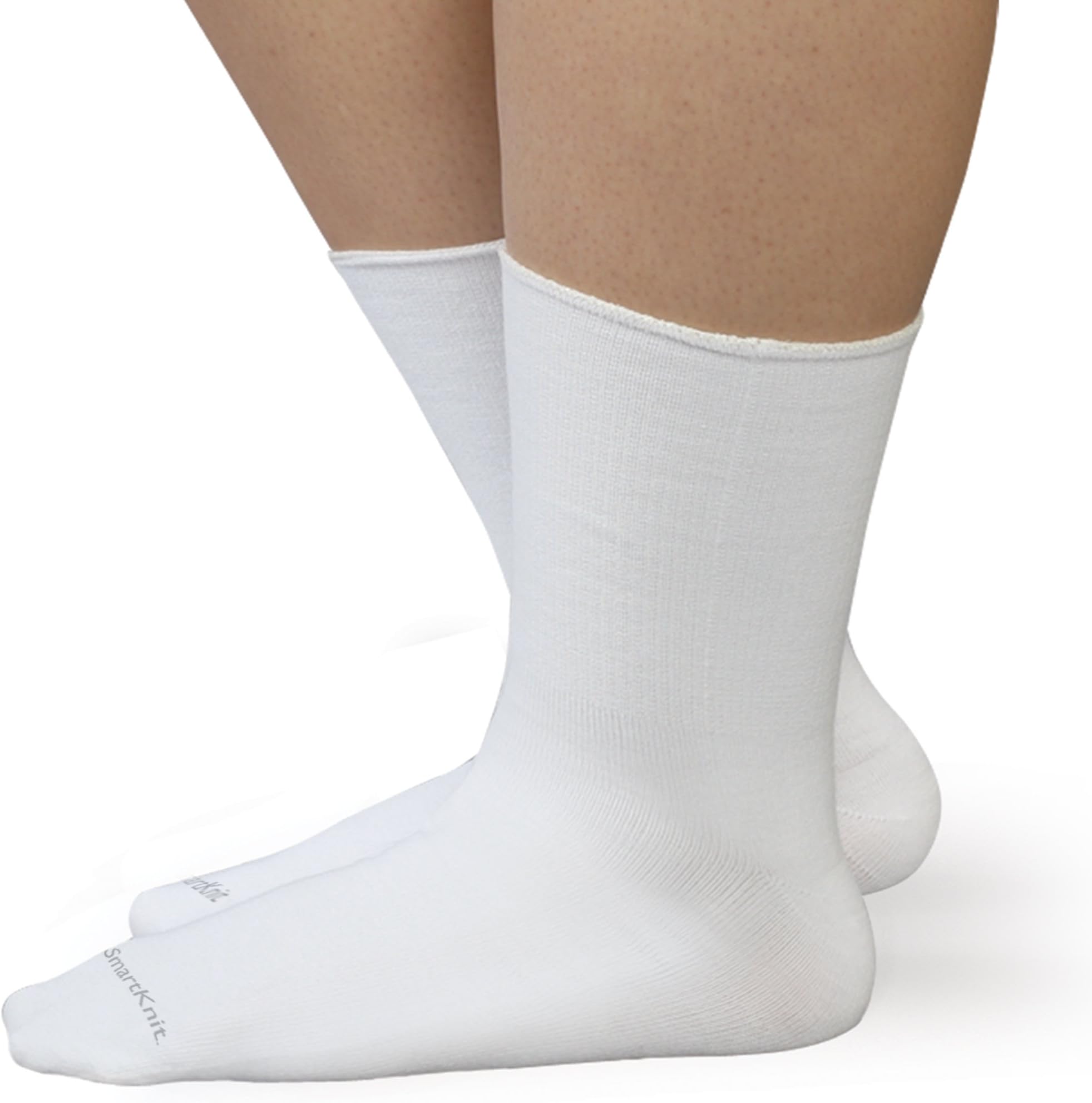 Ease SmartKnit Seamless Wide Crew Socks for Diabetes, Arthritis, or Sensitive Feet (White, Small)