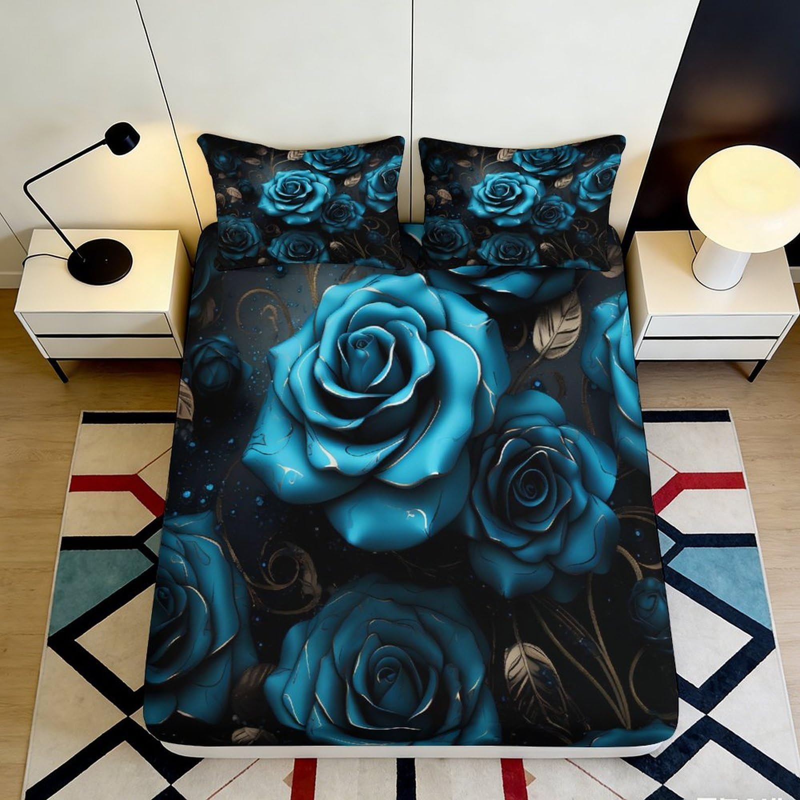 3D Printed Nordic Gnome Fitted Sheet Microfiber Non-Slip Deep Pocket Couples Pattern Bedroom Nordic Gnome Mattress Fitted Cover 160x200x25cm