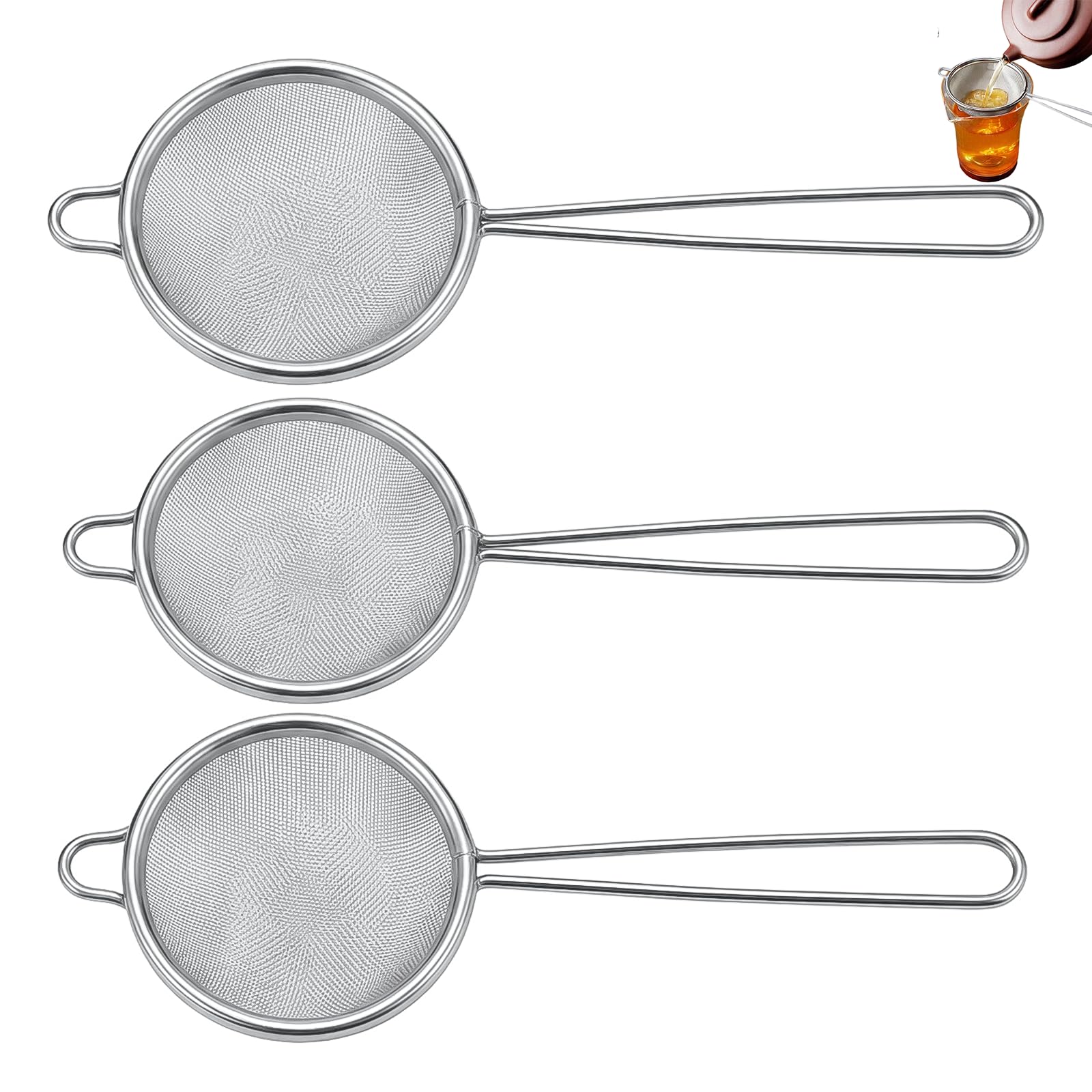 GZYCKJ 3 Pcs Tea Strainer, Stainless Steel Tea Strainer, Sieve Strainer