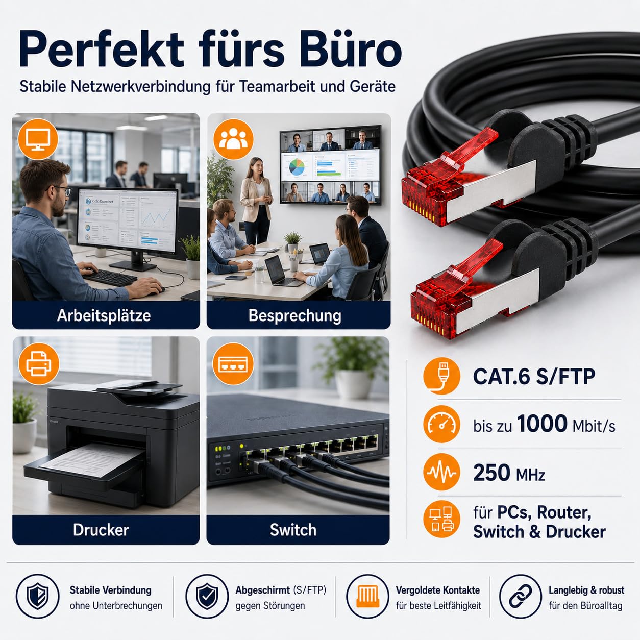 1aTTack.de 10x 10m Cat6 Cat.6 Ethernet-Kabel Cat 6 Netzwerk-Kabel Patch-Kabel RJ45 SFTP - Blau