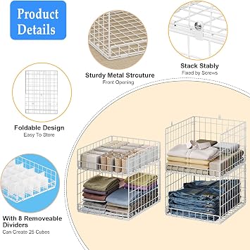 Cidaziya Closet Organizers and Storage Shelves for Clothes, Collapsible Stackable Storage Bins Organizer Baskets Containers Drawers for Truck Camper Closet RV Closets Pantries Cupboard Wardrobe