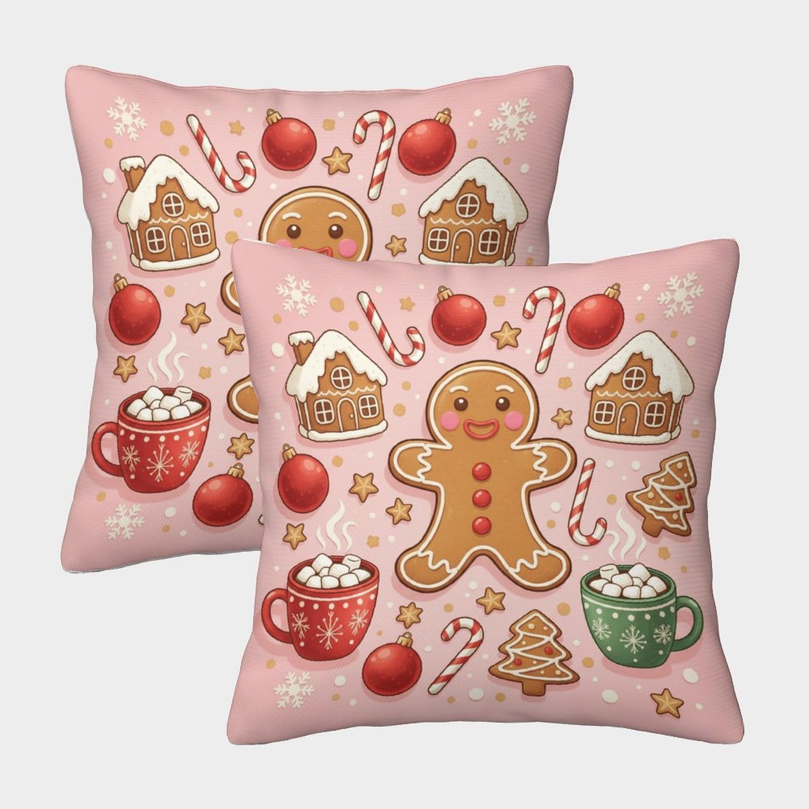 QFVANSIYO Festive Gingerbread 3D Printed Pillowcase Microfiber Bedding Xmas Decor Ginger Man Pillow Cover for Adults Teens Bedroom Soft Breathable 45x45cm