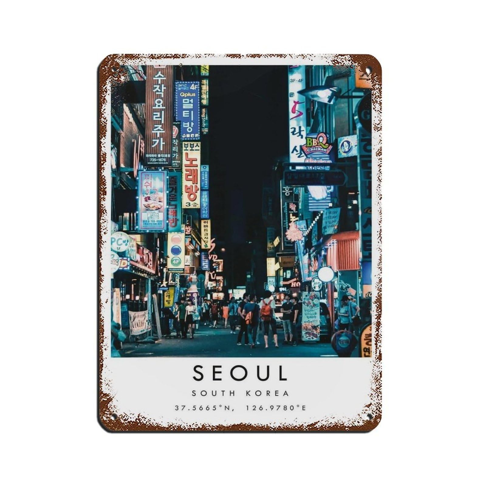 Seoul Travel, South Korea Poster Retro Poster Metal Tin Sign Chic Art Retro Iron Painting Bar People Cave Cafe Family Garage Poster Wall Decoration 12x16inch(30x40cm)