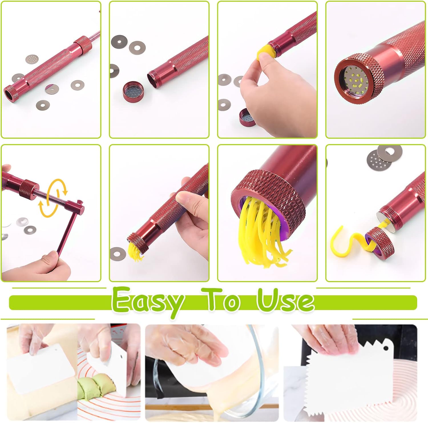 Keadic 37Pcs Rose Red Clay Fondant Extruder Cake Decorating Supplies Sugar Modeling Tool Set, Clay Extruder Gun with 20 Tips Sugar Extruder Disks & Ball Stylus Dotting Tool
