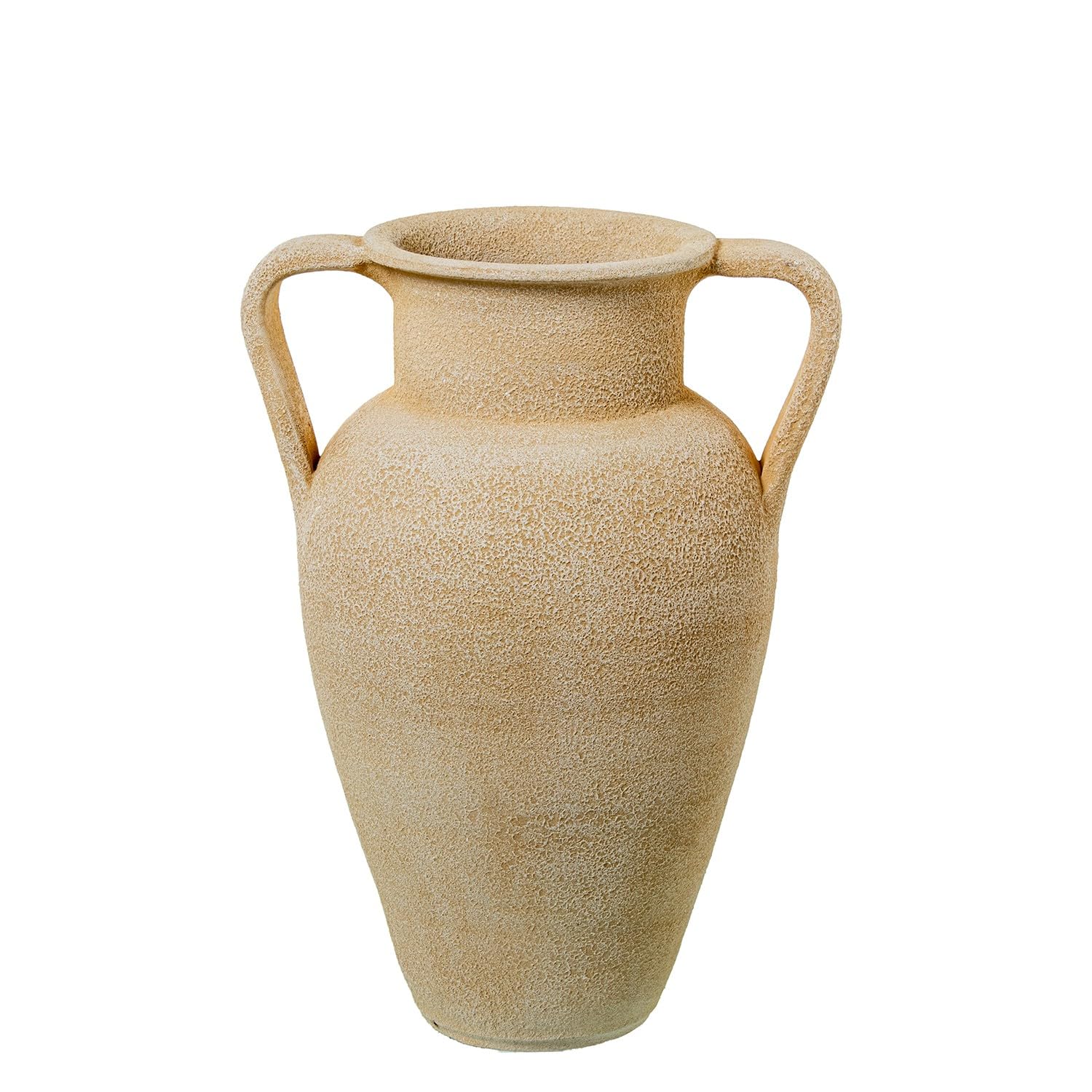DRW Jarron de Suelo con Asas de Ceramica Beige Arena 28x28x40cm