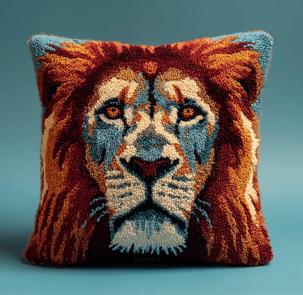 Kitquiver Latch Hook Rug Kits for Adults Lion DIY Latch Hook Cushion Cross-Stitch Embroidery Cushion Cover for Home Sofa Decoration 17X17 in.